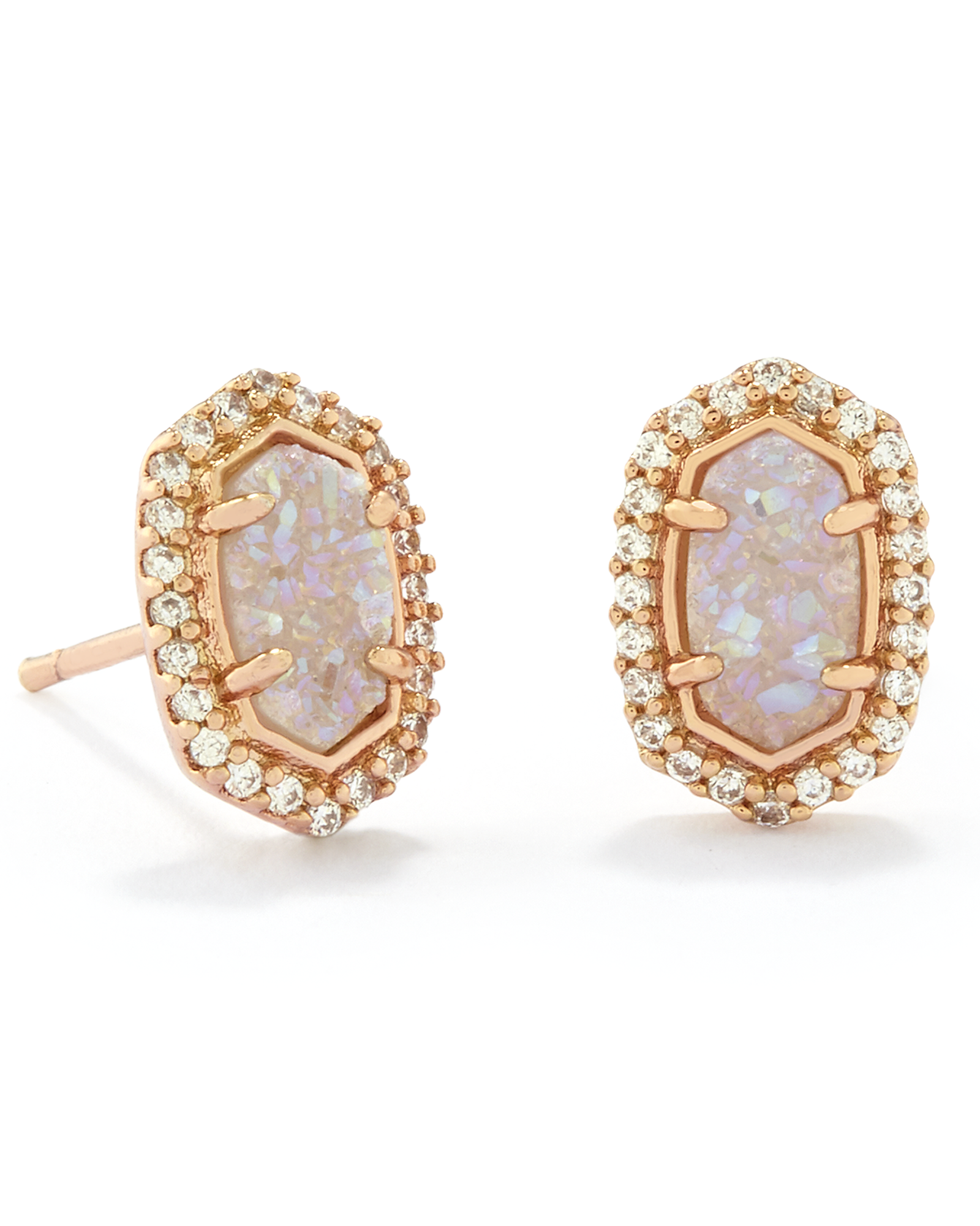 Rose Gold Stud Earrings in Iridescent Drusy Kendra Scott