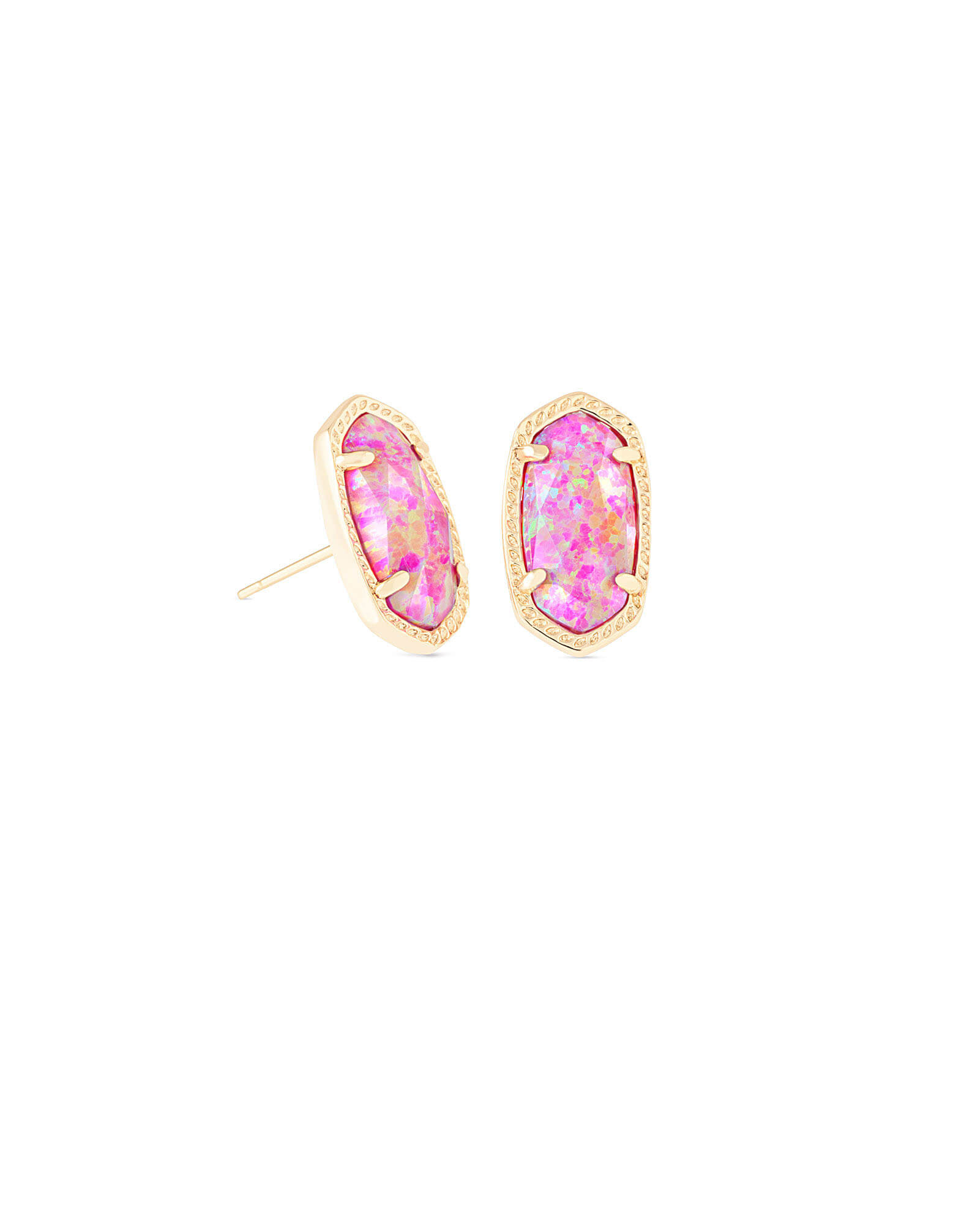 Ellie Gold Stud Earrings Fuchsia Kyocera Opal Kendra Scott