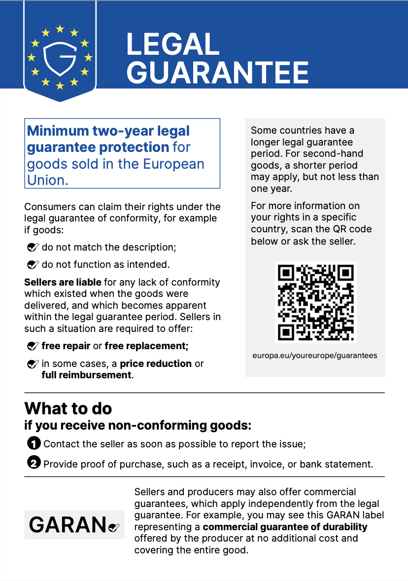 Legal guarantee notice