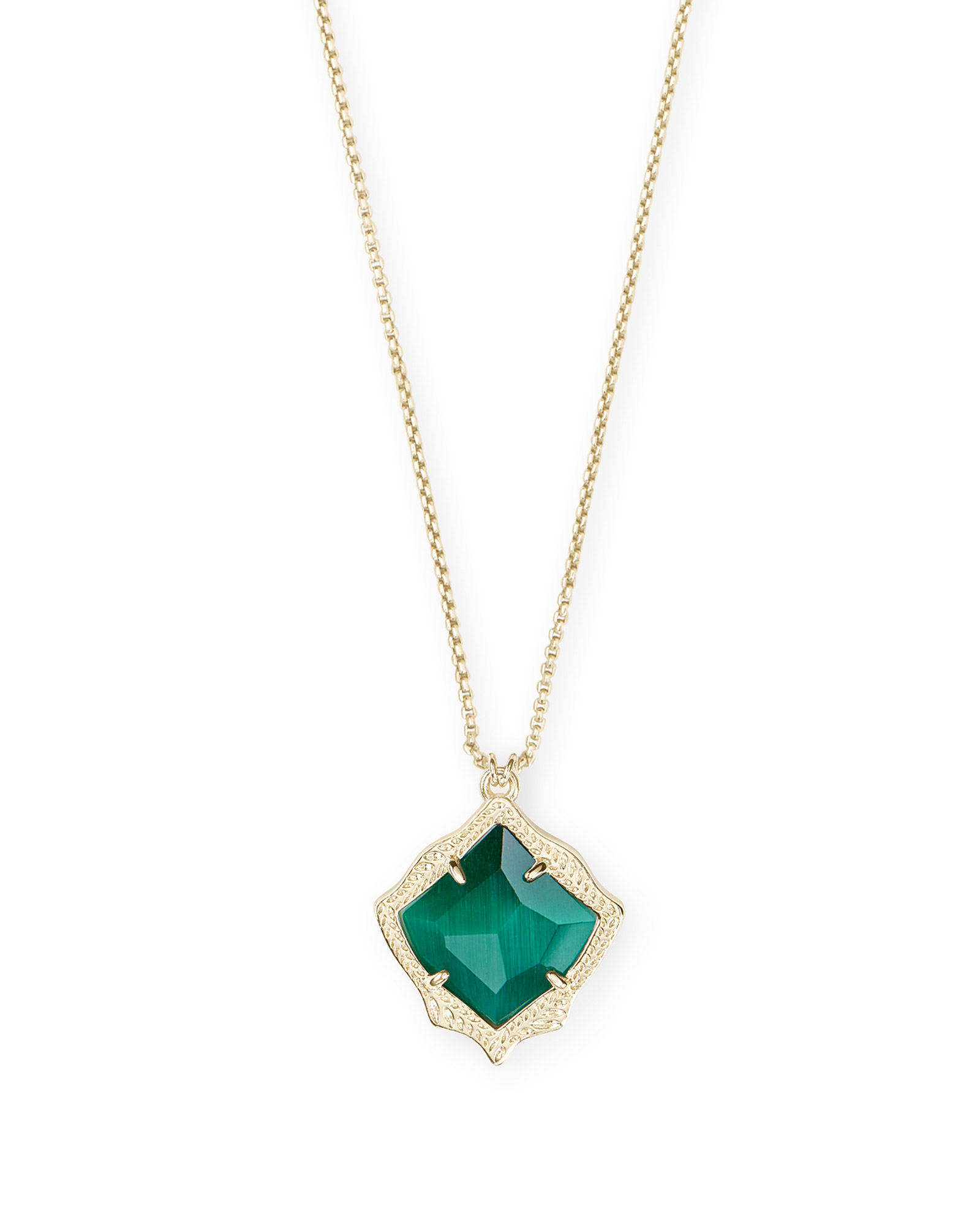 Kacey Gold Long Pendant Necklace in Emerald Cat's Eye | Kendra Scott