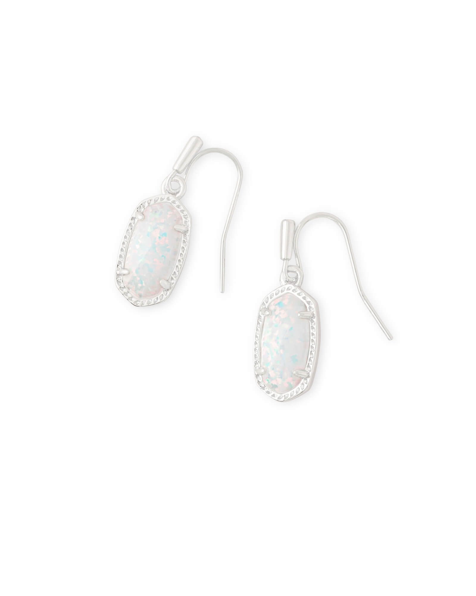 Lee Silver Drop Earrings in White Kyocera Opal Kendra Scott