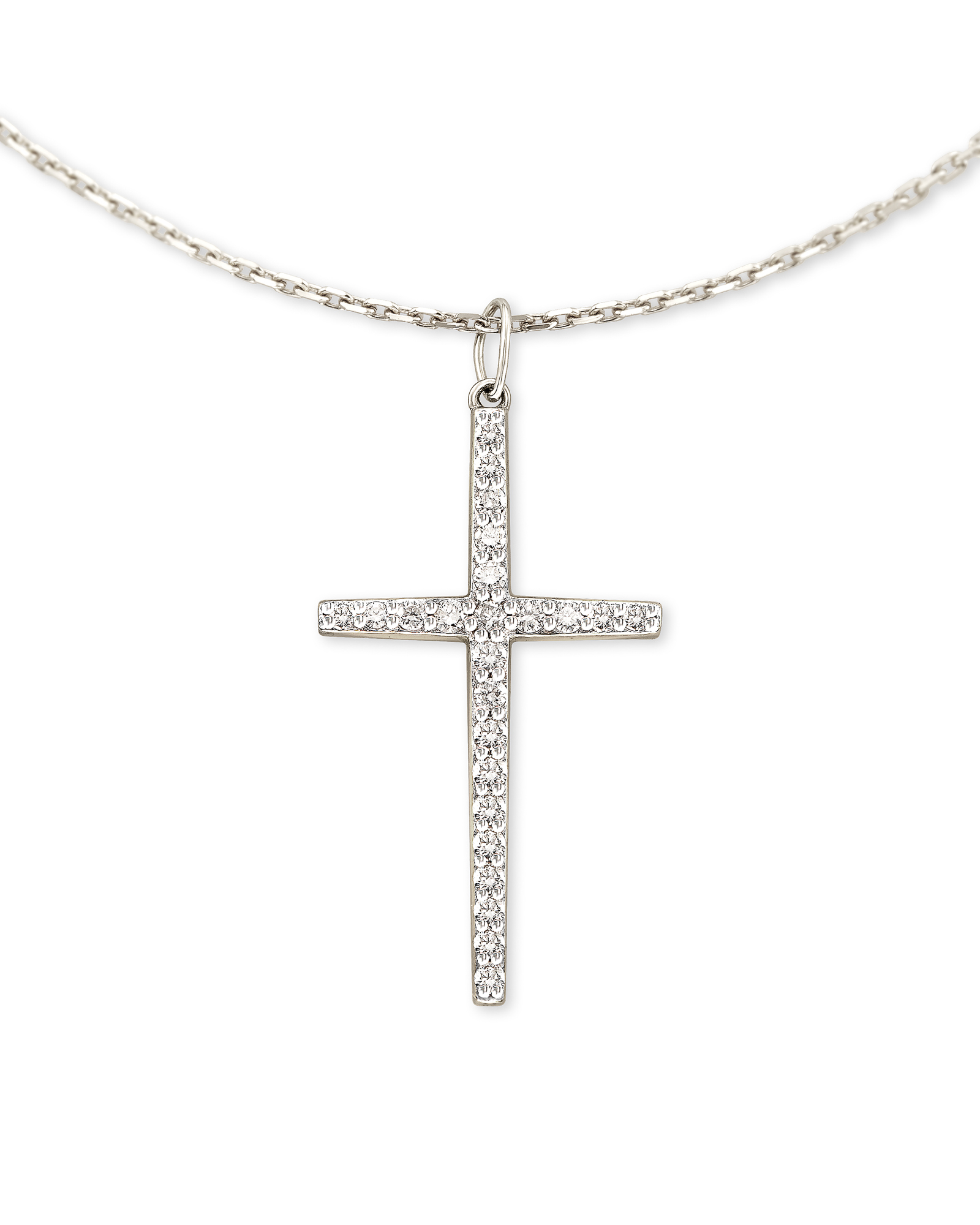 Large Cross 14k White Gold Pendant Necklace in White Diamond Kendra Scott