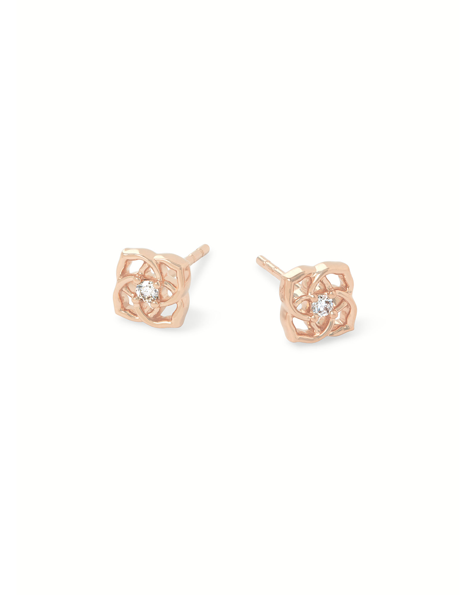 Fleur 14k Rose Gold Small Stud Earrings in White Diamond Kendra Scott