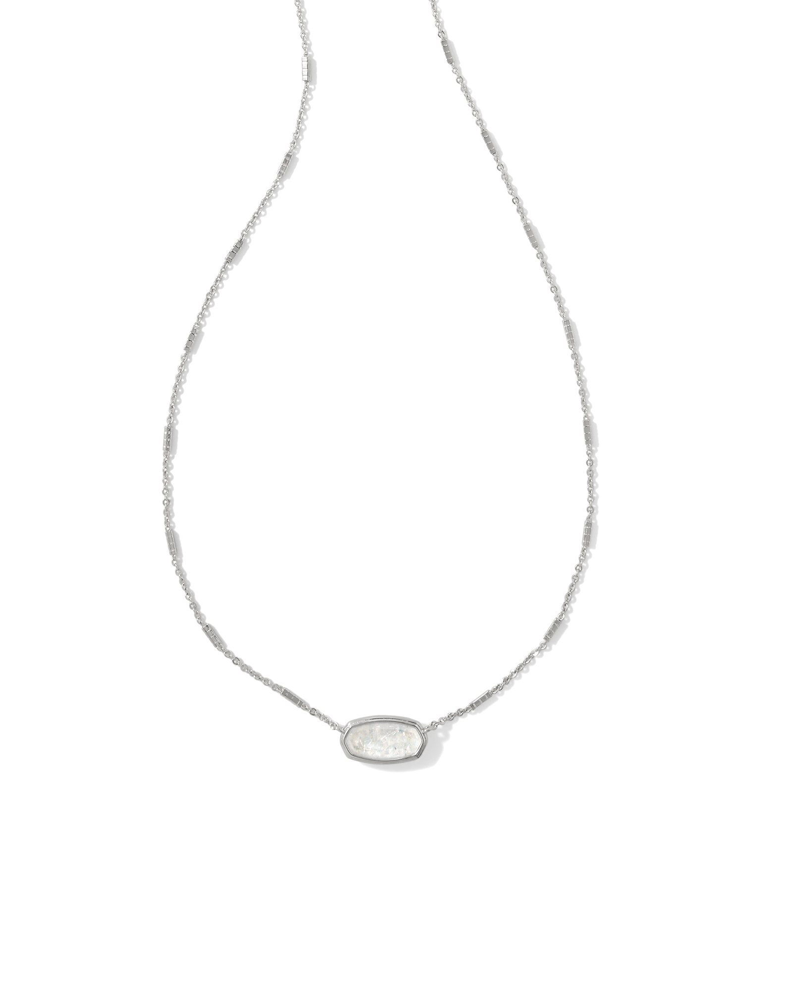 Framed Silver Elisa Pendant Necklace in White Iridescent Glitter Glass | Kendra Scott