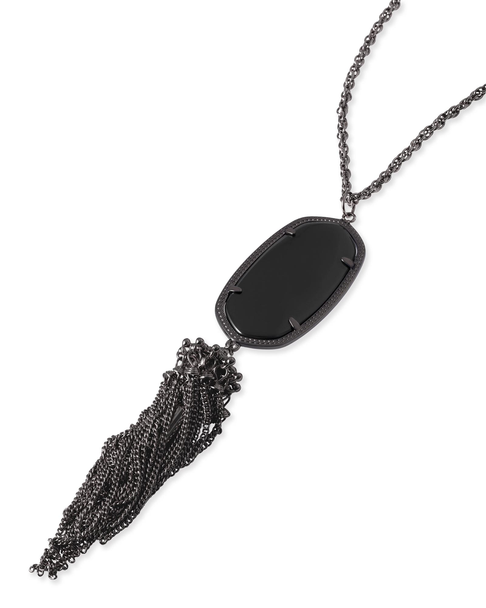 Rayne Gunmetal Long Tassel Necklace in Black Kendra Scott