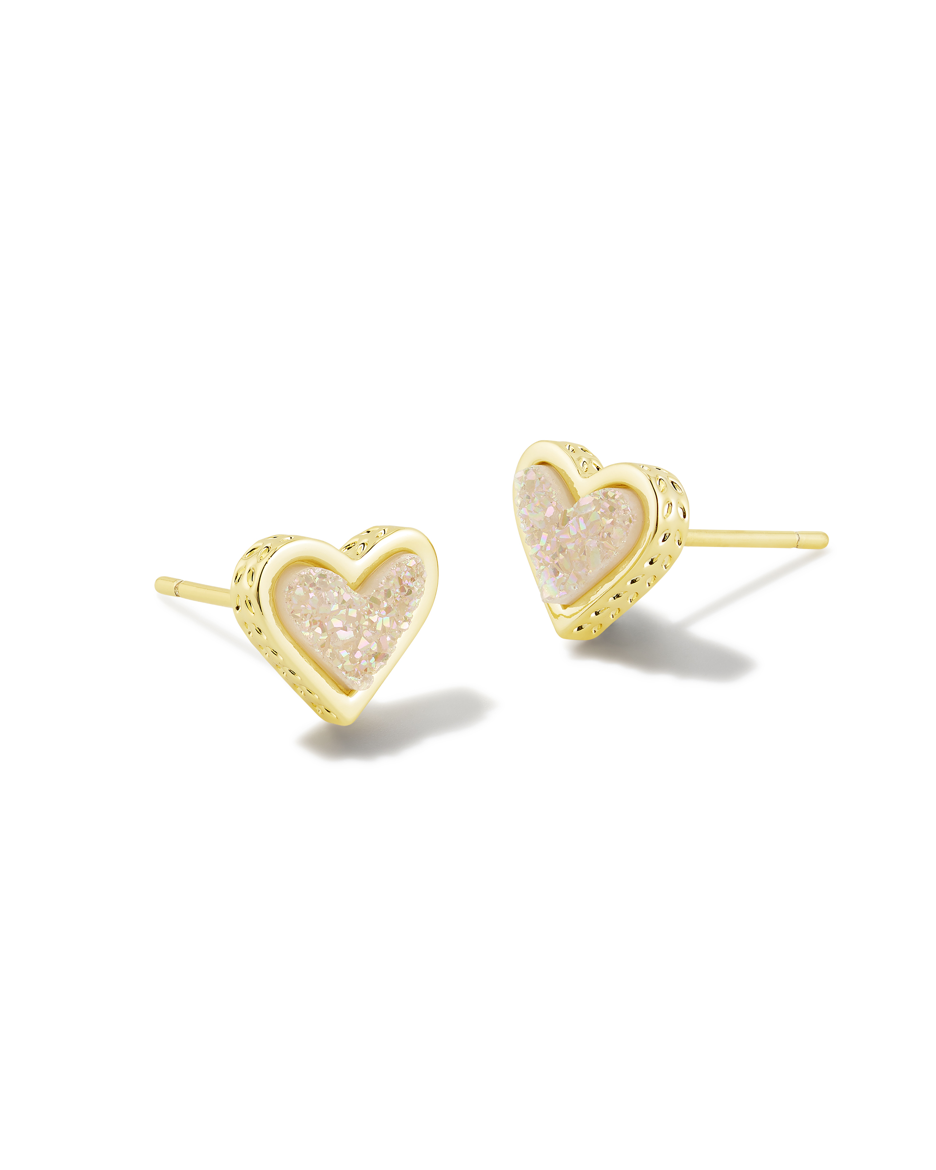 Framed Ari Heart Gold Stud Earrings in Iridescent Drusy | Kendra Scott