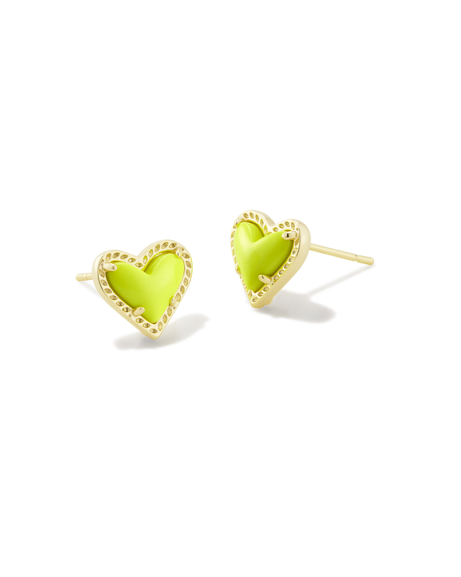 Ari Heart Gold Stud Earrings in Chartreuse Magnesite Kendra Scott