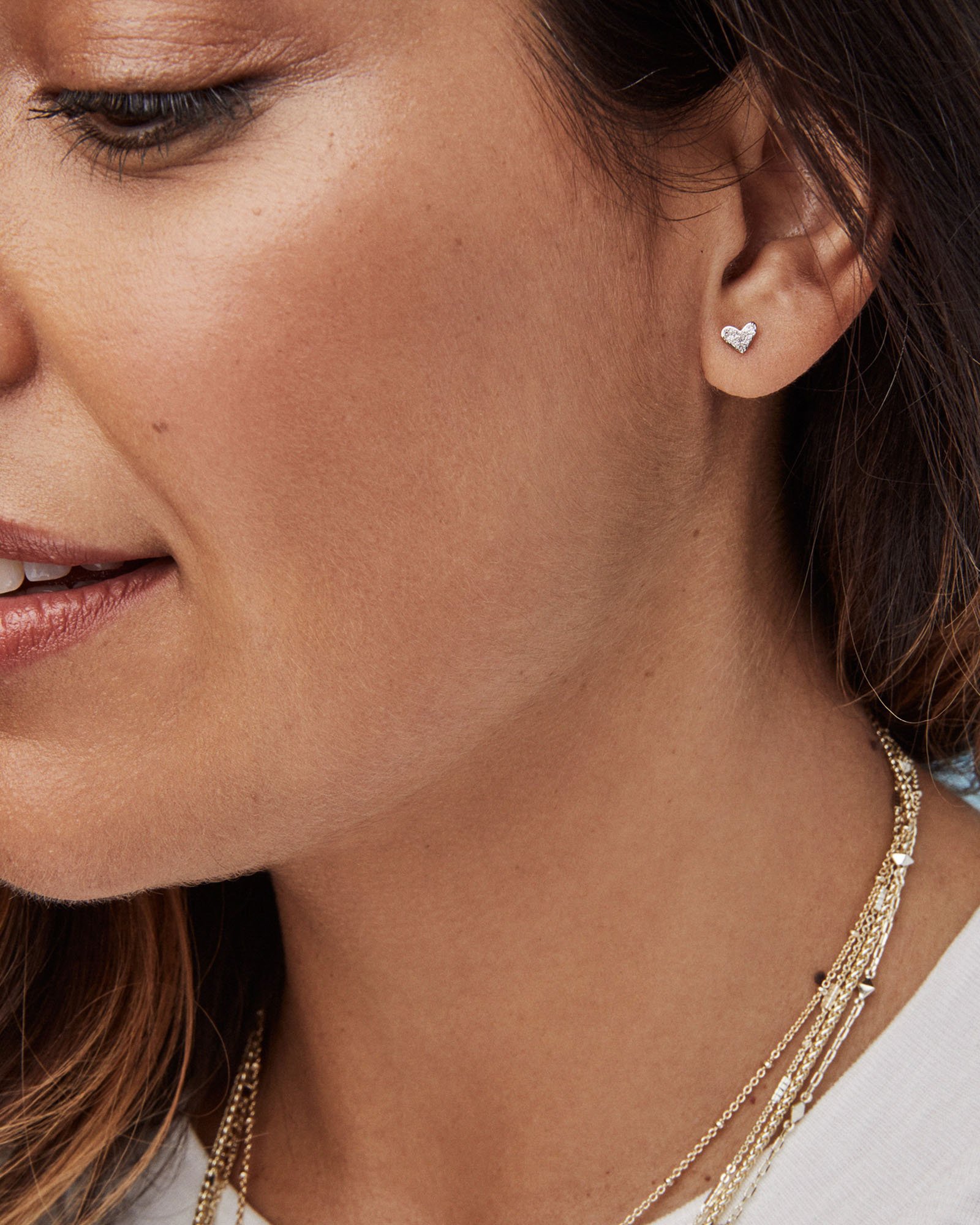 Heart 14k Yellow Gold Stud Earrings in White Diamonds Kendra Scott