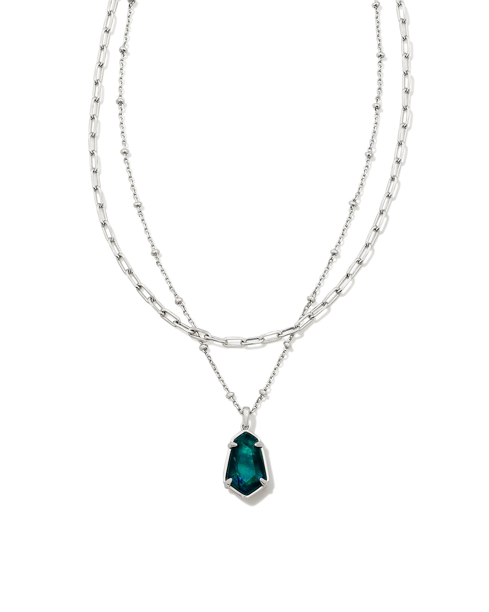Alexandria Silver Multi Strand Necklace in Teal Green Illusion Kendra
