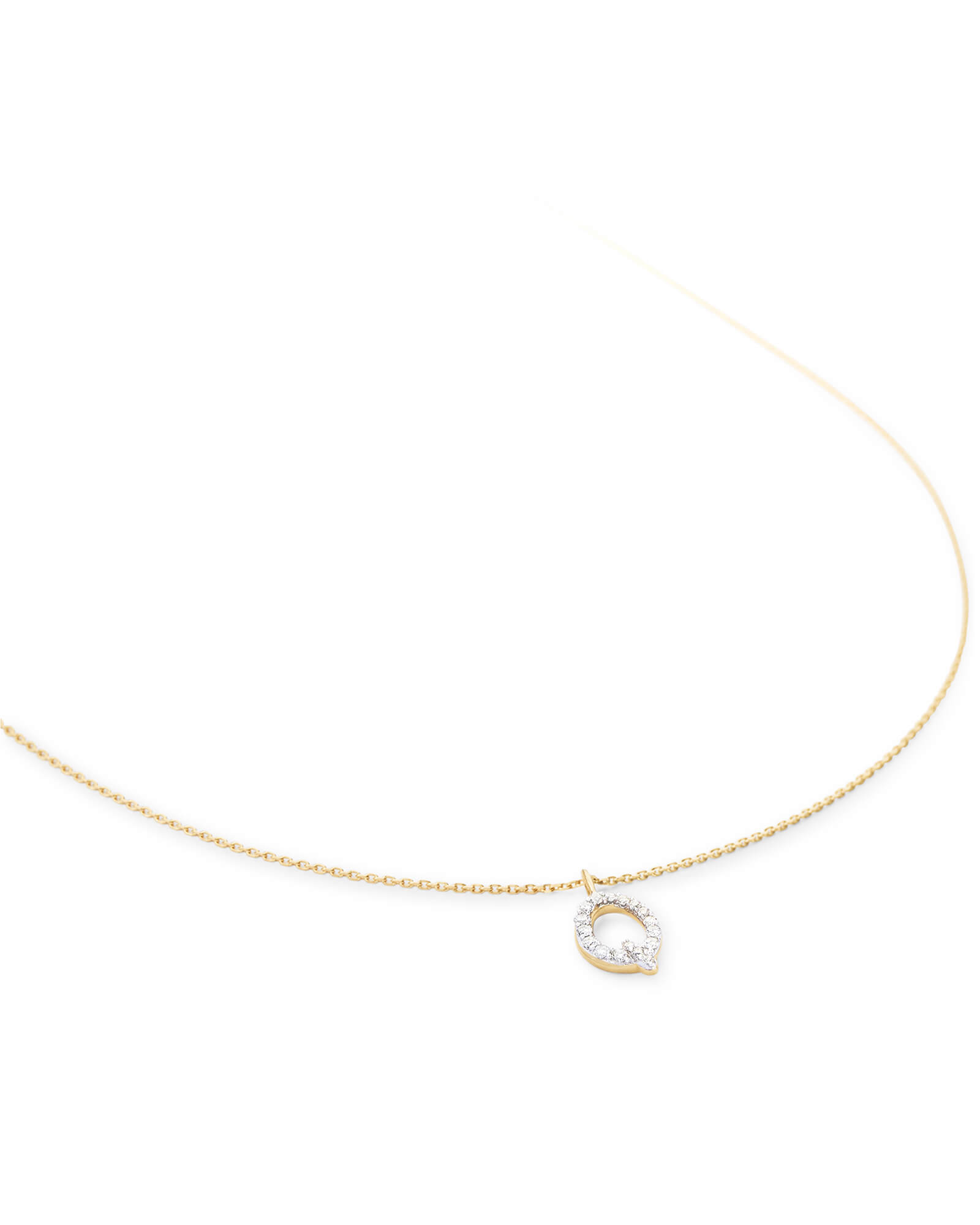Diamond Letter Q Pendant Necklace in 14k Yellow Gold