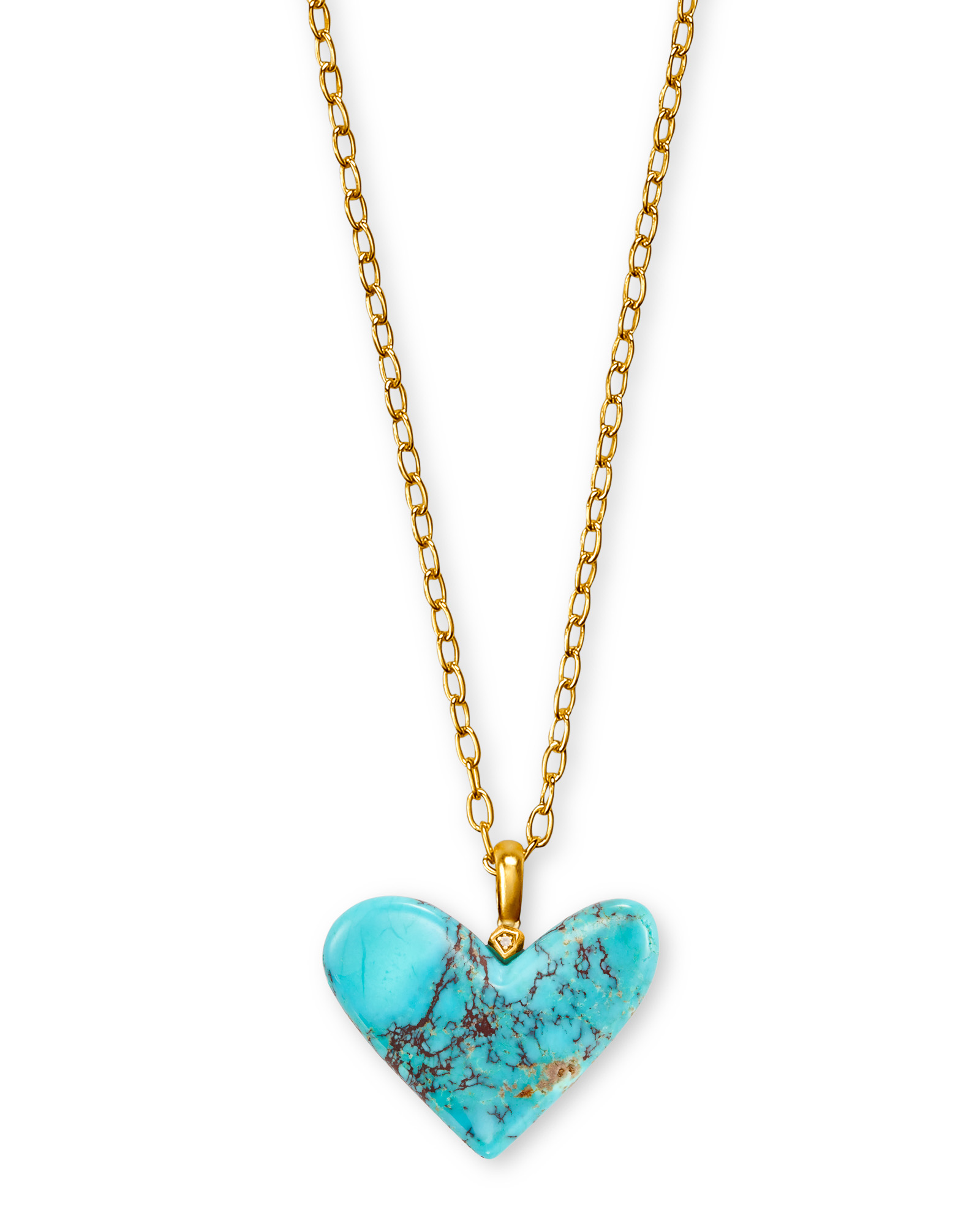 Poppy Heart Vintage Gold Long Pendant Necklace in Turquoise Kendra Scott