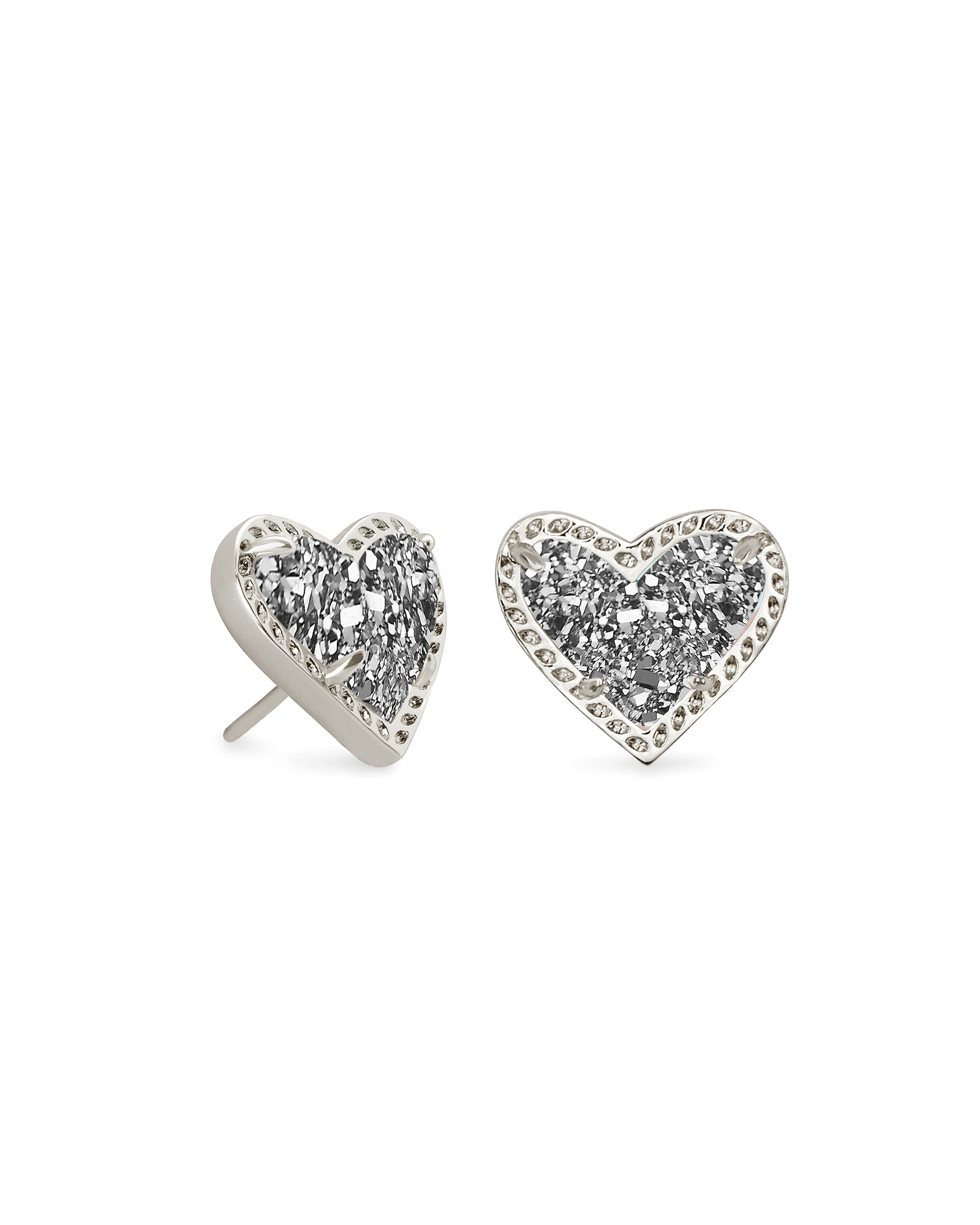 Ari Heart Silver Stud Earrings in Platinum Drusy | Kendra Scott