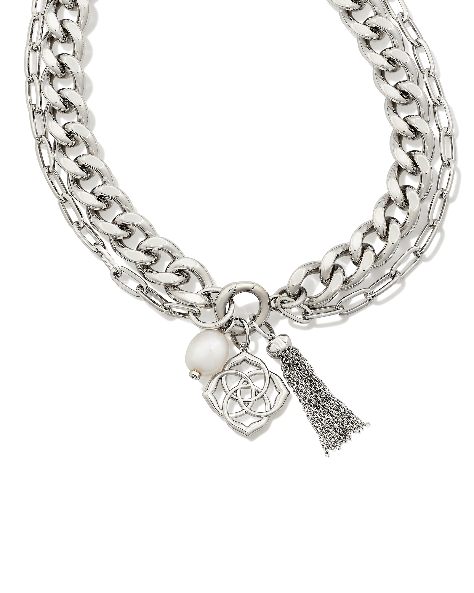 Everleigh Silver Chain Necklace in White Pearl