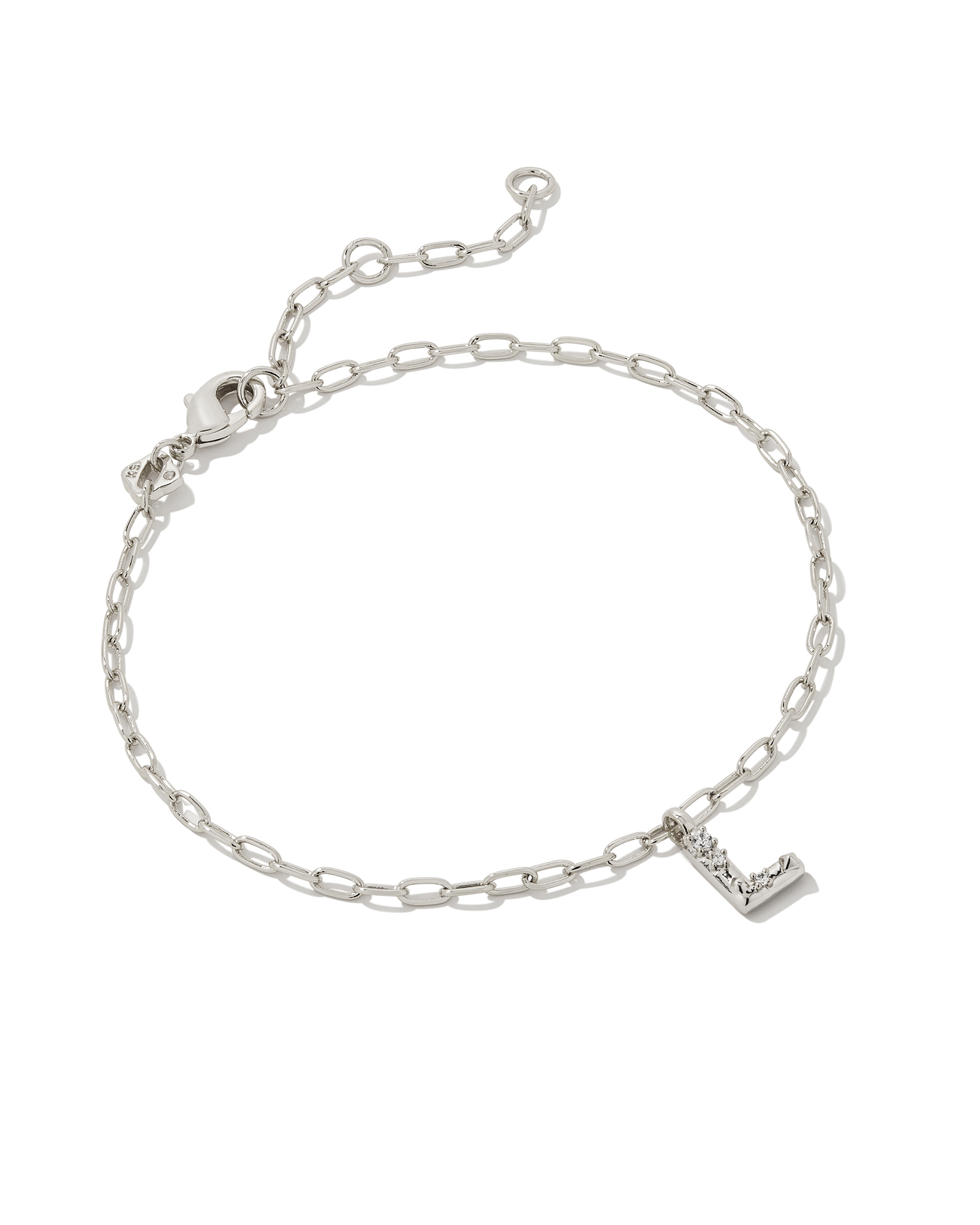 Crystal Letter L Silver Delicate Chain Bracelet in White Crystal ...