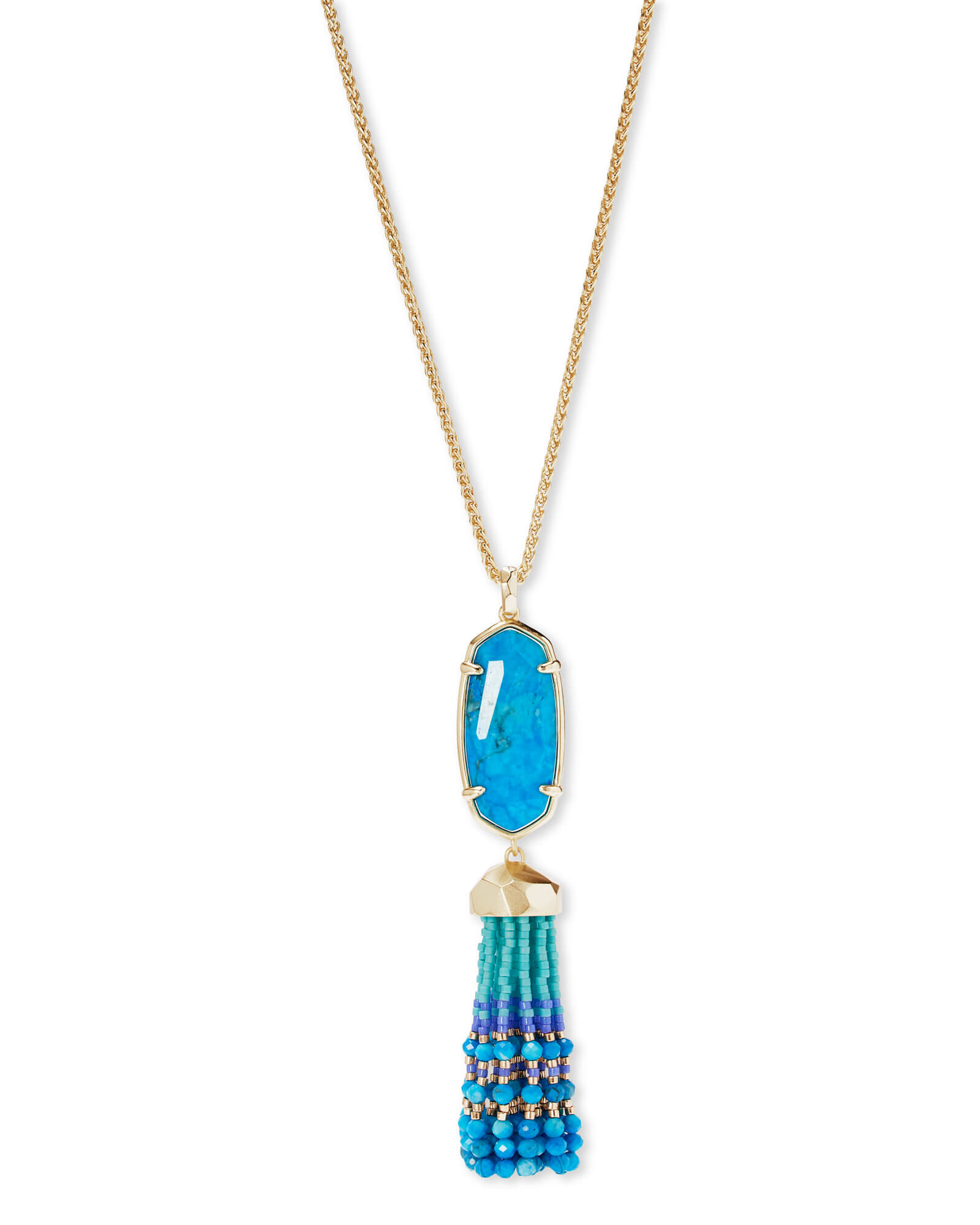 Kendra Scott Eva Aqua Blue Howlite Beaded Tassel Pendant Long Necklace for sale online 