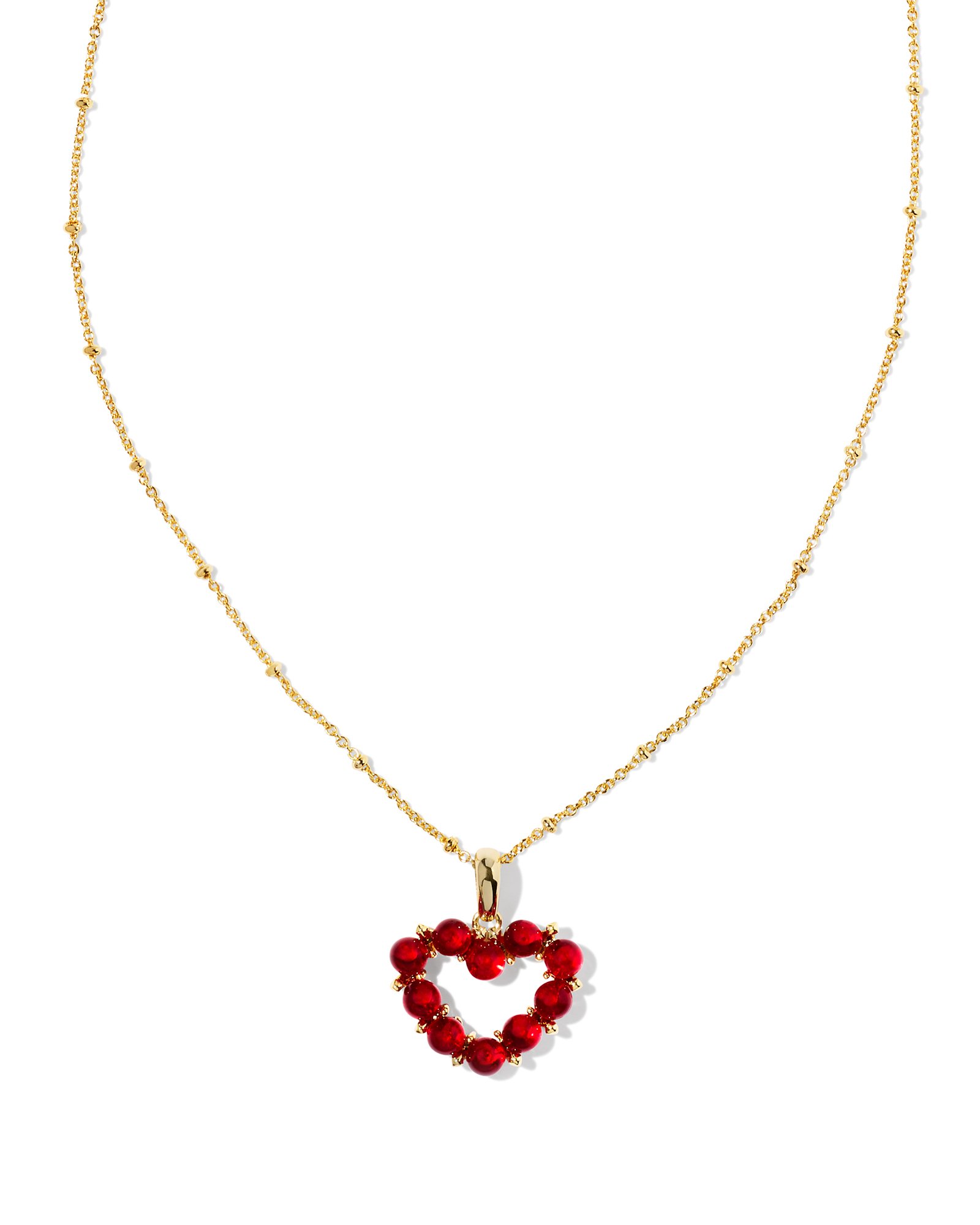 Ashton Gold Heart Short Pendant Necklace in Red Glass Kendra Scott
