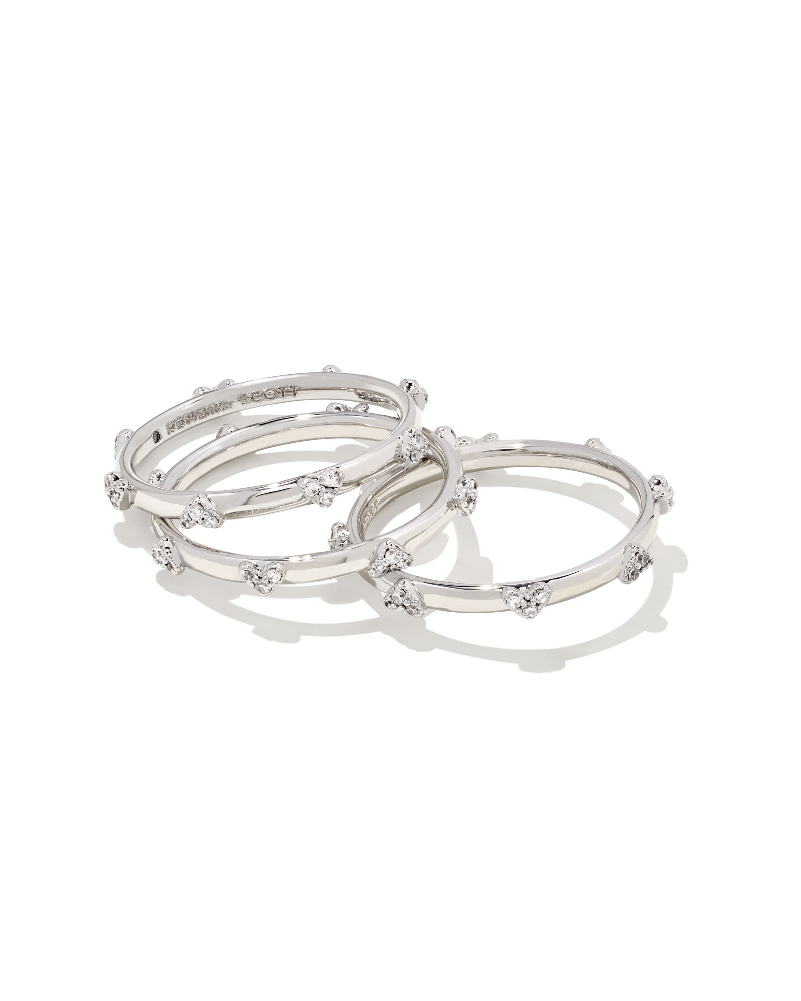 Haven Silver Crystal Heart Rings Set of 3 in White Crystal | Kendra Scott