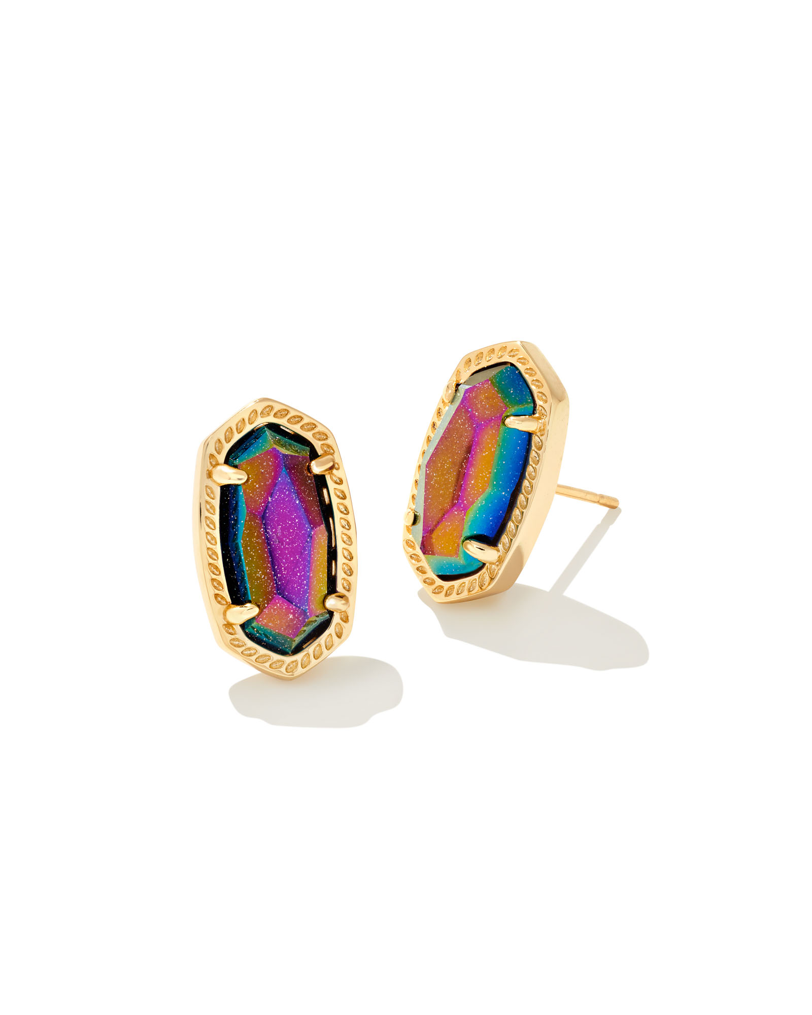 Ellie Gold Stud Earrings in Iridescent Blue Goldstone | Kendra Scott