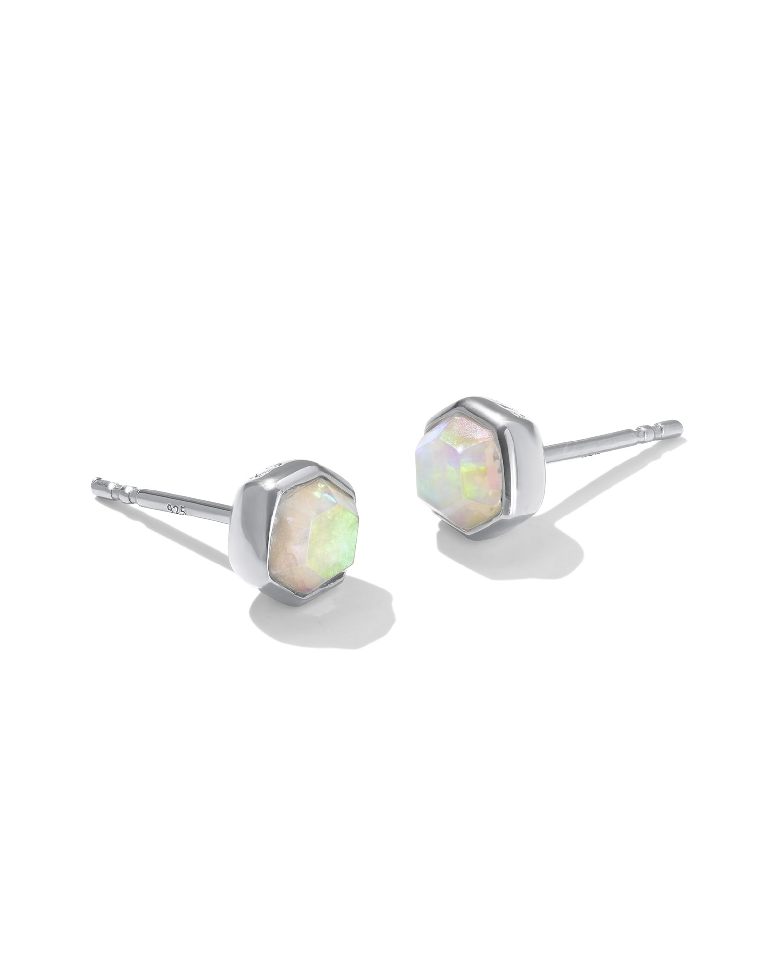 Davie Sterling Silver Stud Earrings in White Kyocera Opal Kendra Scott