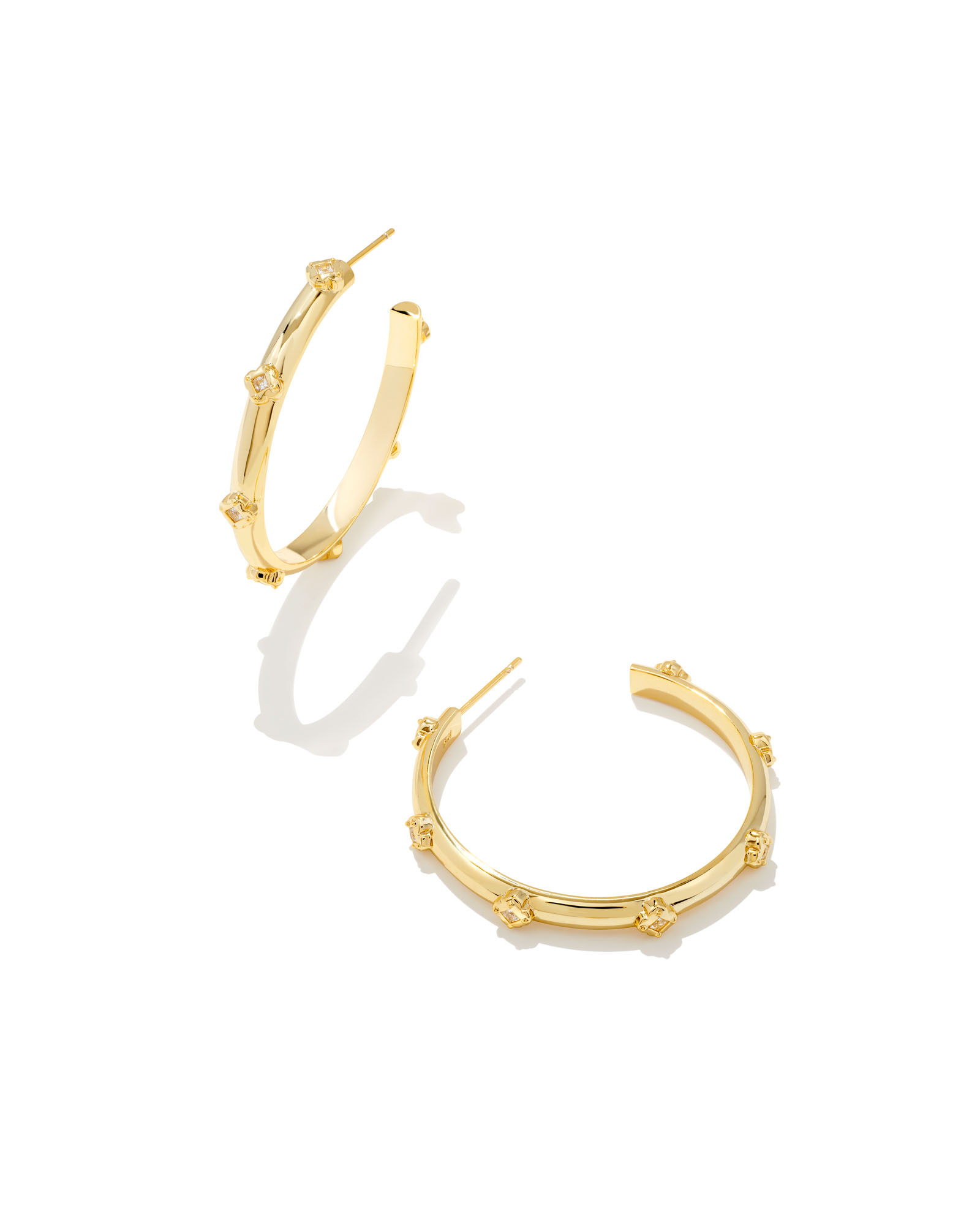 Joelle Gold Hoop Earrings in White Crystal Kendra Scott