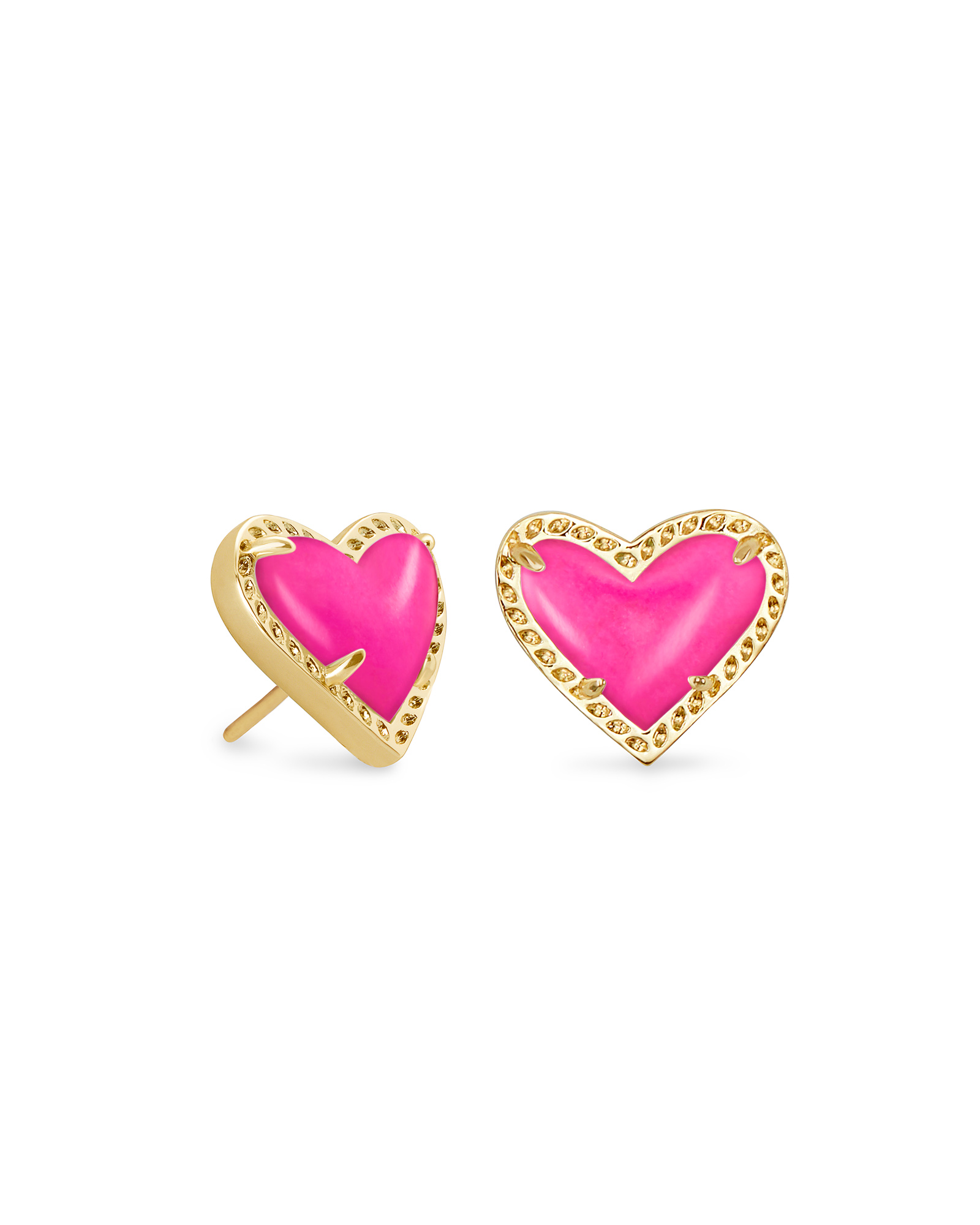 Ari Heart Gold Stud Earrings in Magenta Magnesite Kendra Scott