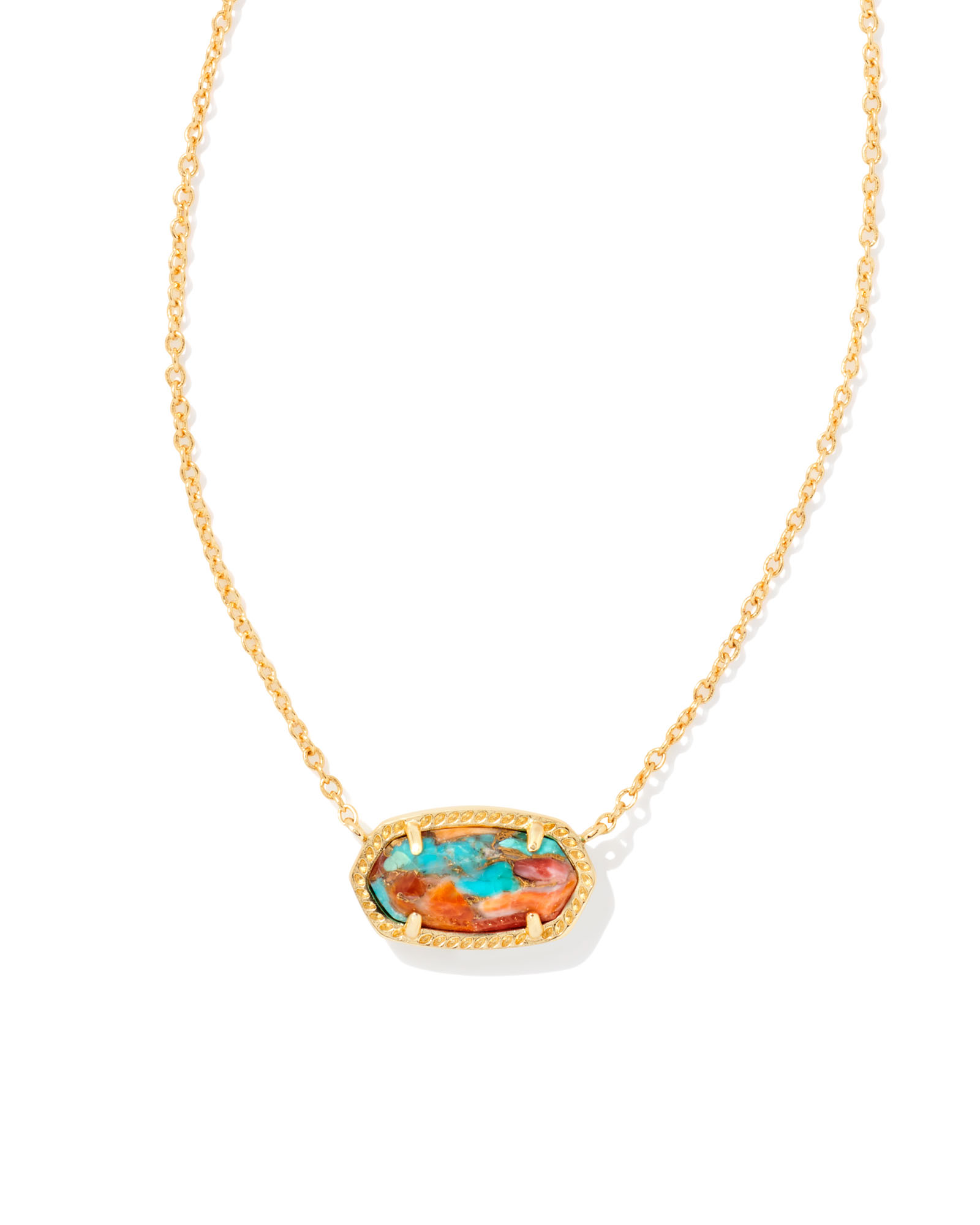 Elisa Gold Pendant Necklace in Bronze Veined Turquoise Magnesite Red Oyster Kendra Scott