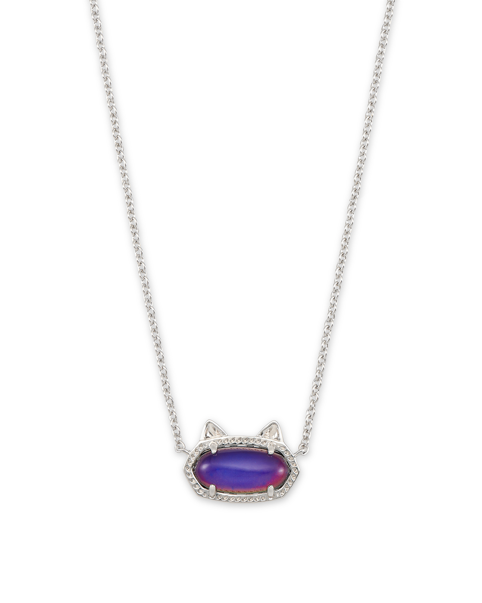Elisa Silver Cat Pendant Necklace in Mood Stone Kendra Scott