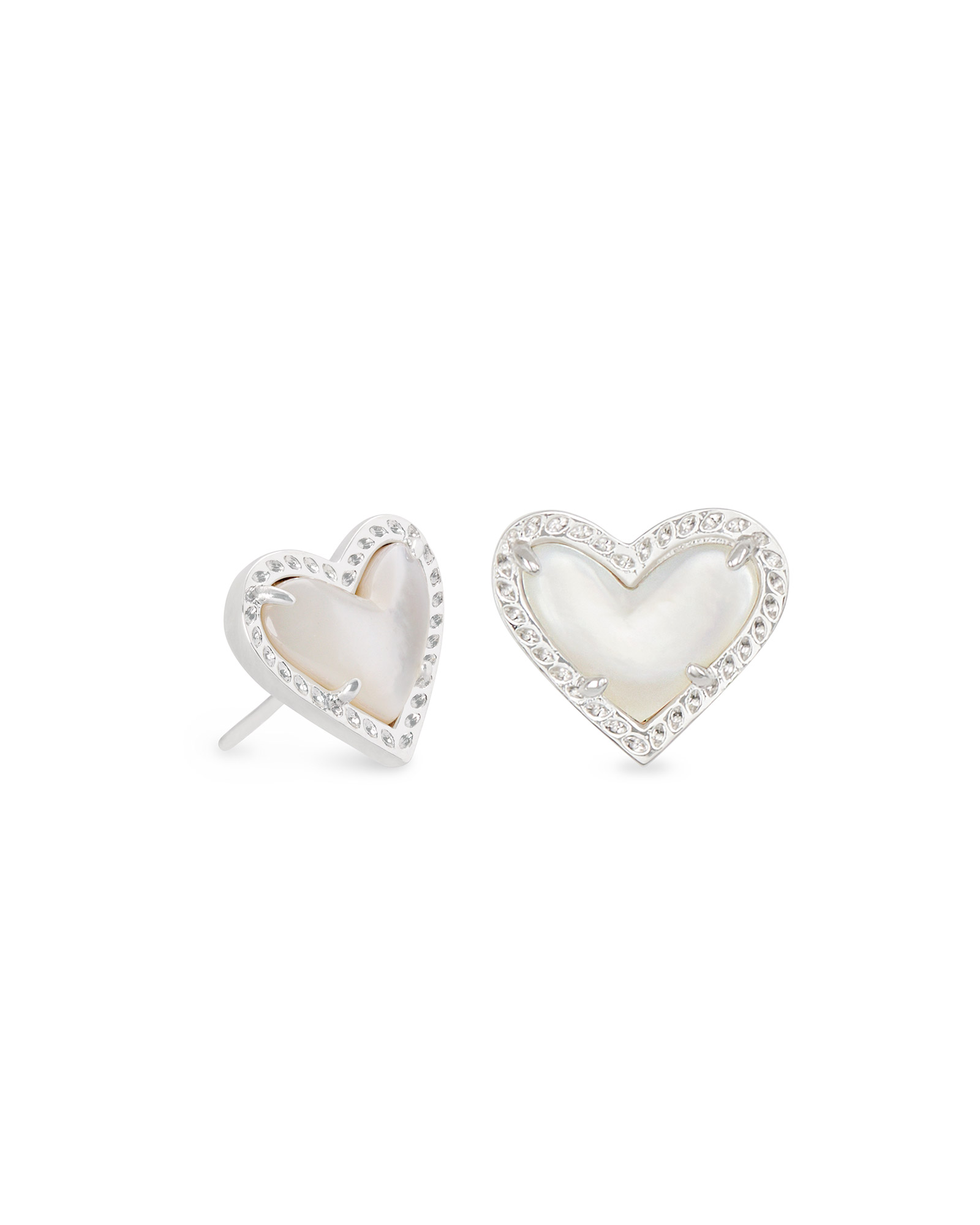 Ari Heart Silver Stud Earrings in Ivory MotherofPearl Kendra Scott