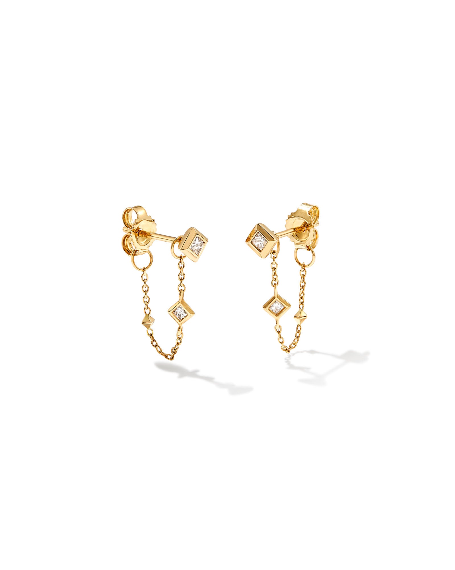 Michelle 14k Yellow Gold Chain Huggie Earrings in White Diamond | Kendra  Scott
