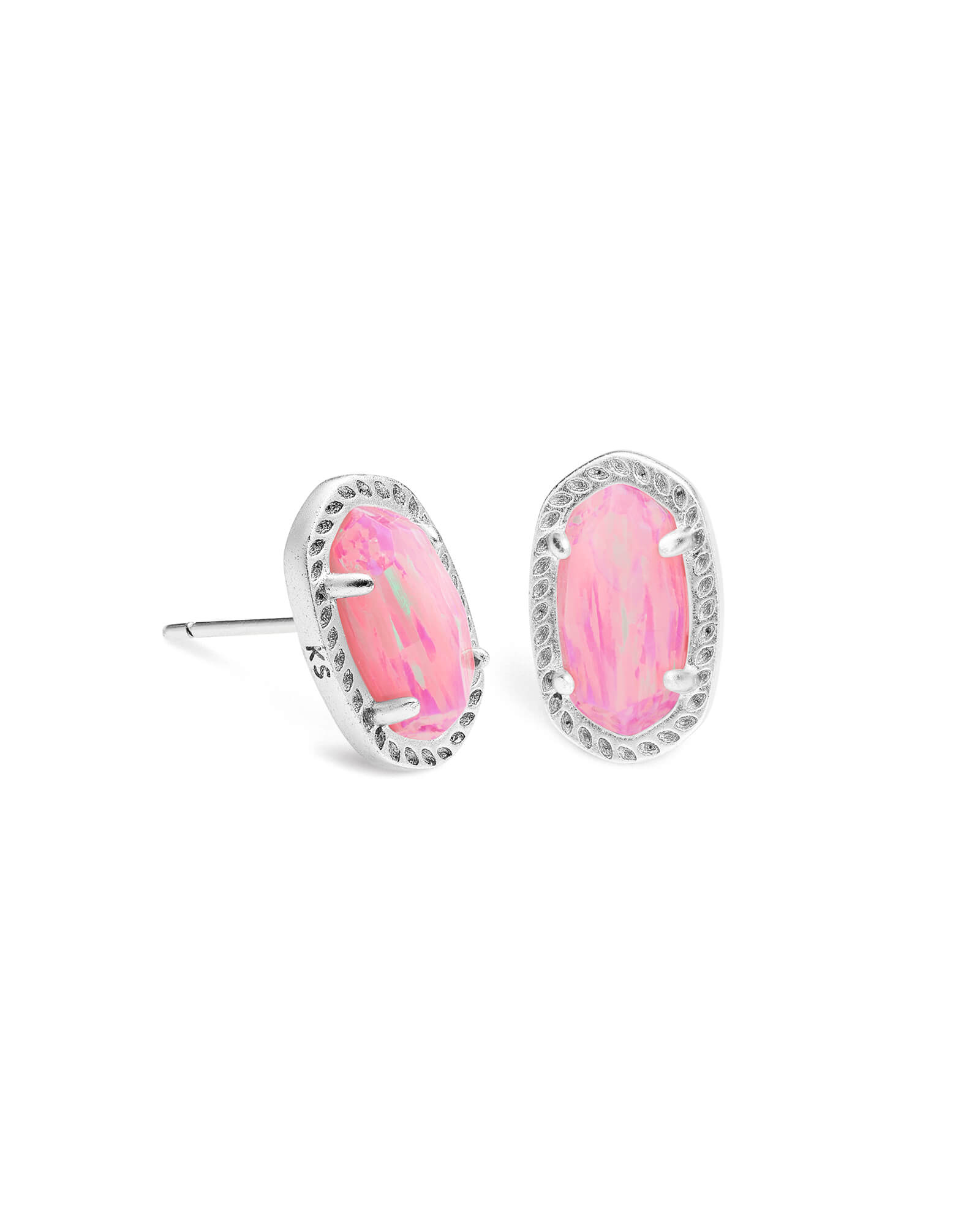 Emery Silver Stud Earrings in Light Pink Opal Kendra Scott
