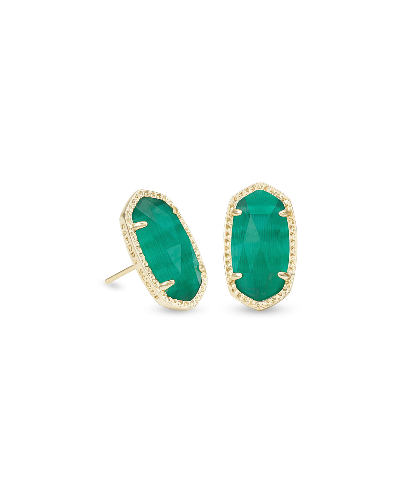 Ellie Gold Stud Earrings in Emerald Cat's Eye | Kendra Scott