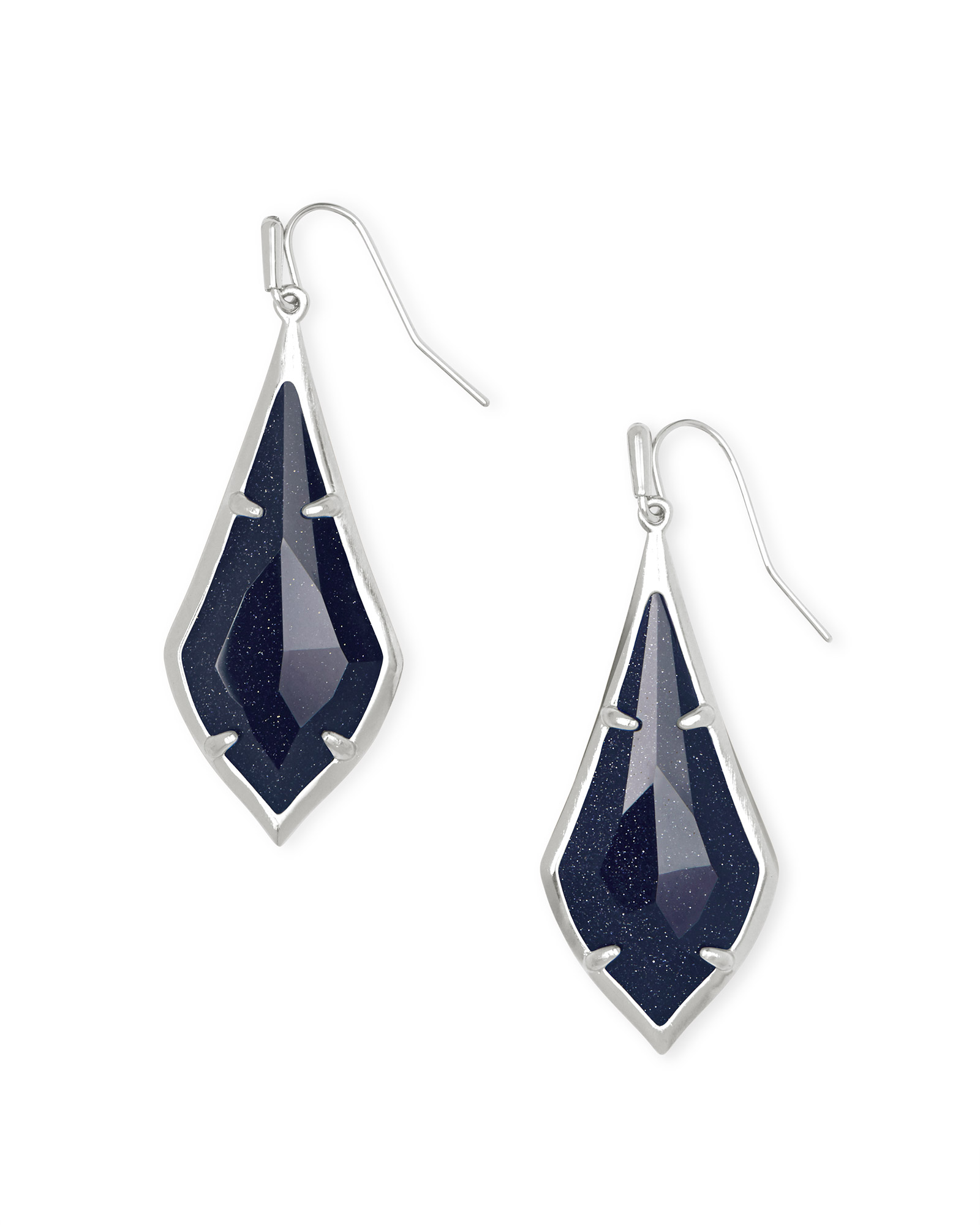 Olivia Silver Drop Earrings in Navy Goldstone Kendra Scott