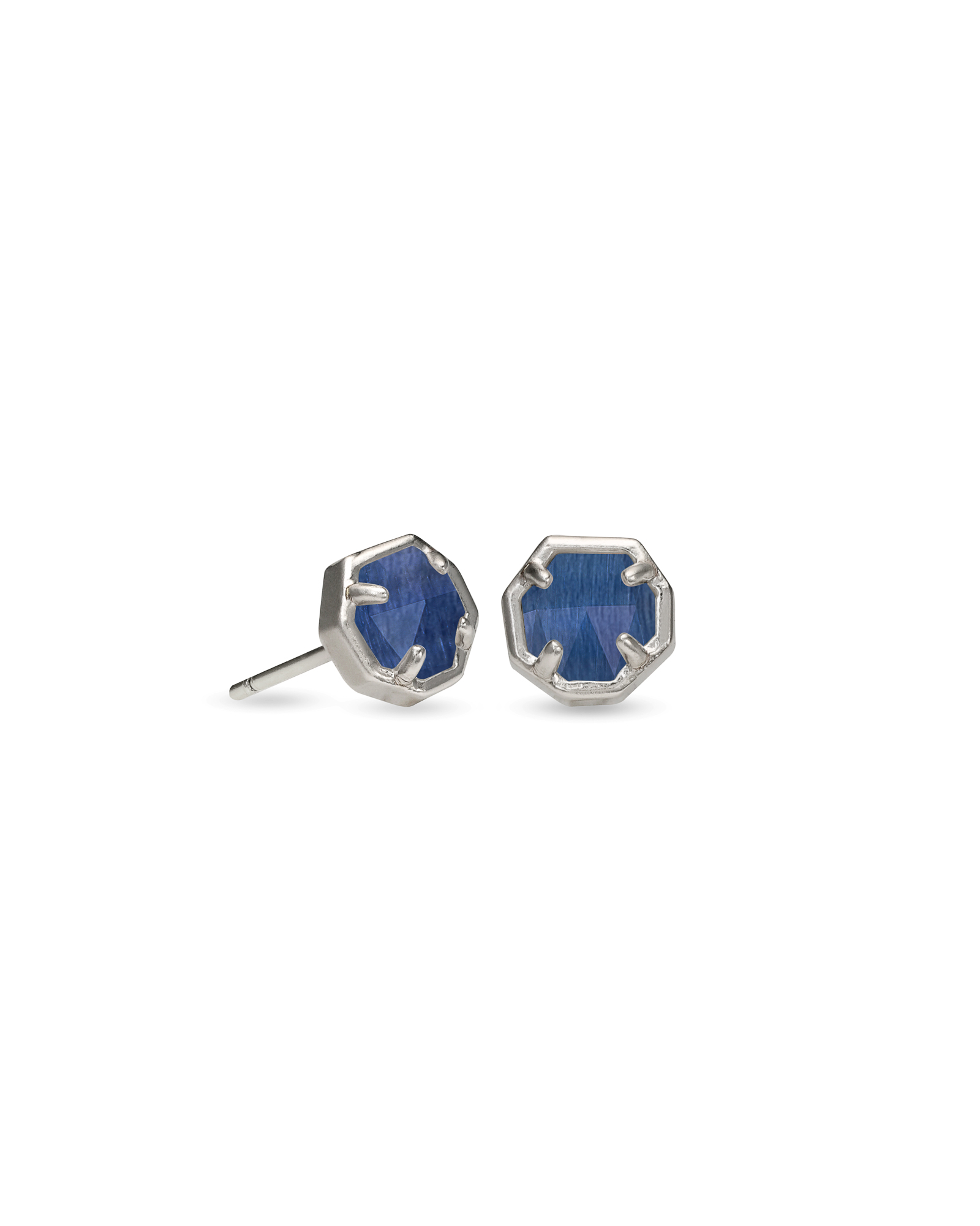 Nola Vintage Silver Stud Earrings in Navy Wood Kendra Scott