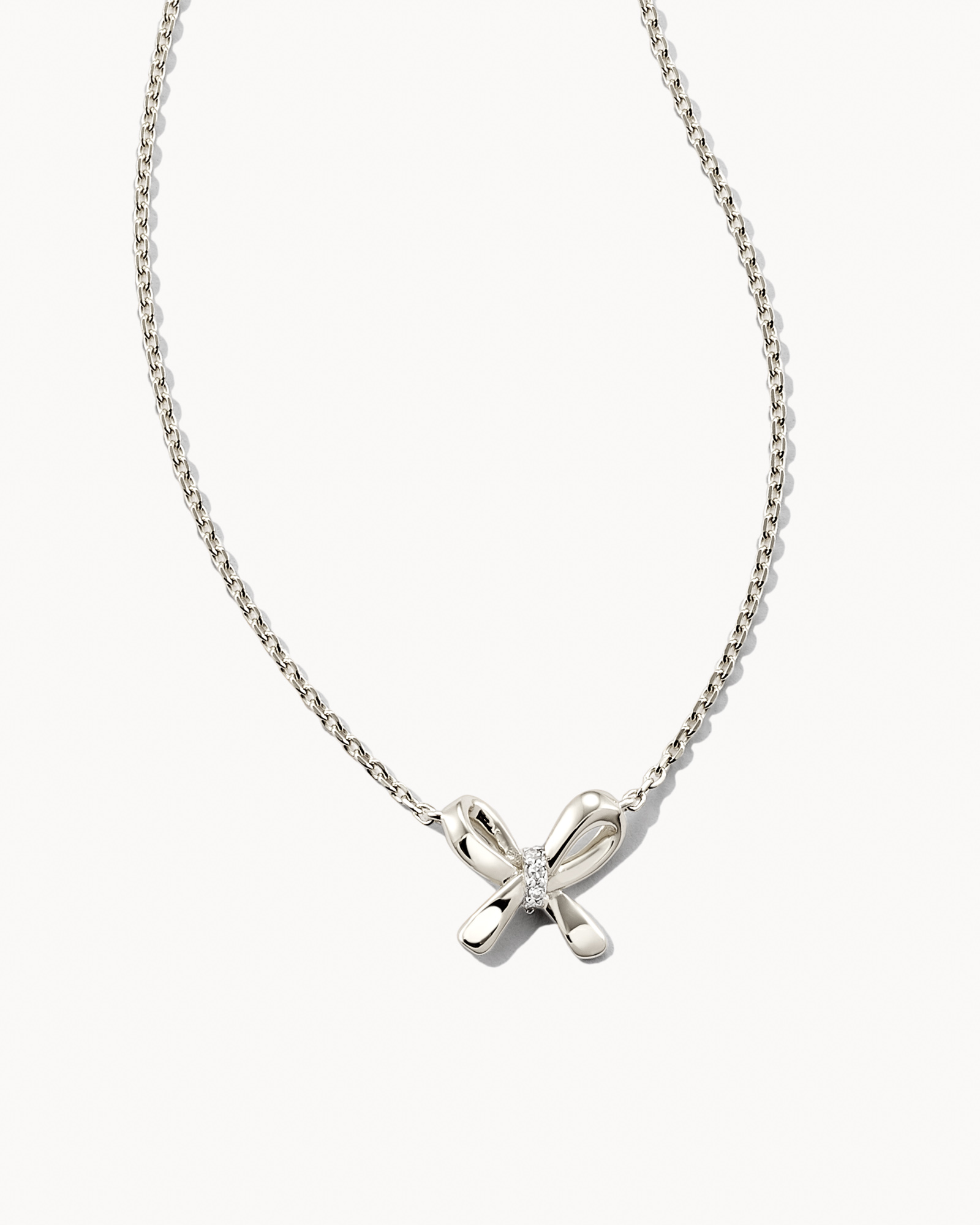 Bow Sterling Silver Pendant Necklace in White Diamond Kendra Scott