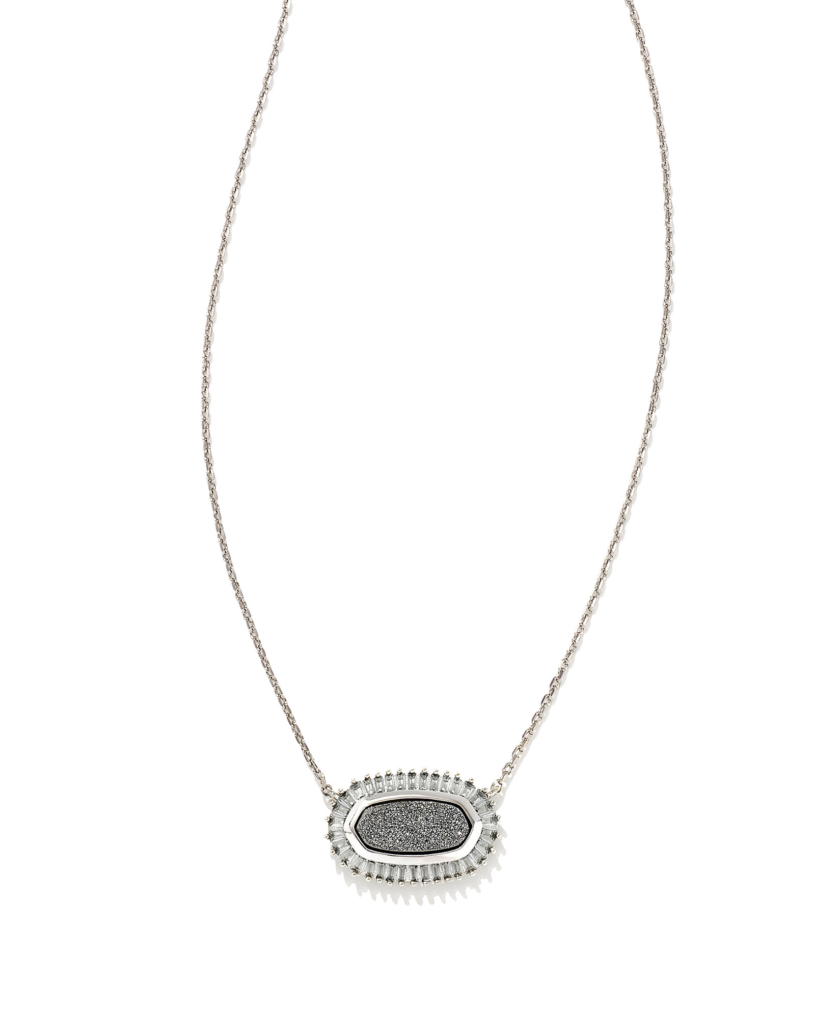 Baguette Elisa Silver Pendant Necklace in Platinum Drusy Kendra Scott