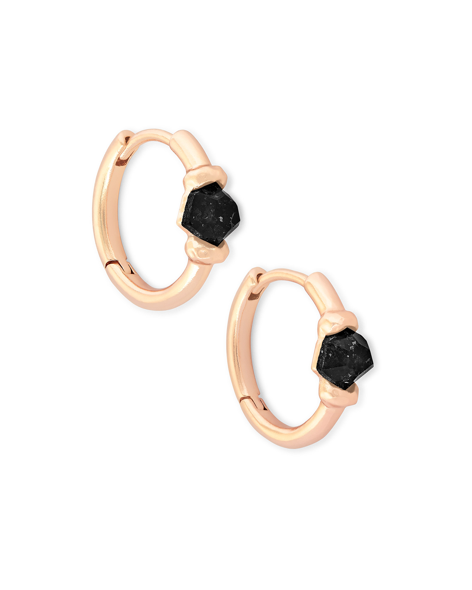 Ellms Rose Gold Huggie Earrings in Black Granite