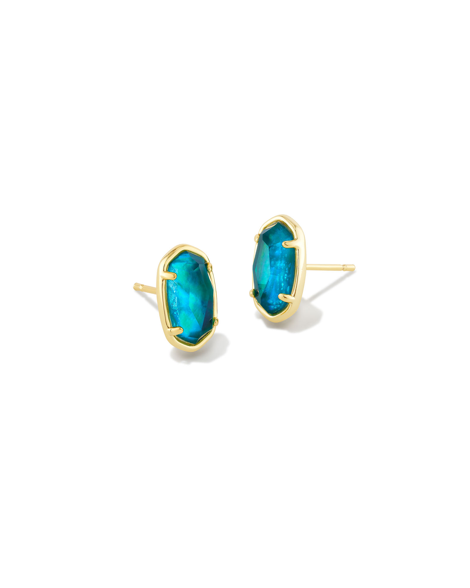 Grayson Gold Stone Stud Earrings in Teal Abalone Kendra Scott
