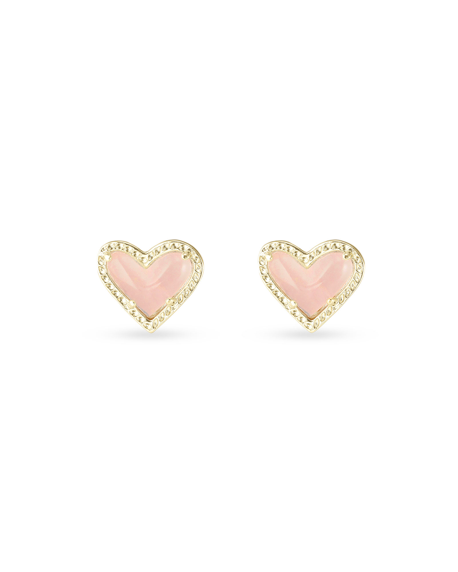 Ari Heart Gold Stud Earrings in Rose Quartz | Kendra Scott