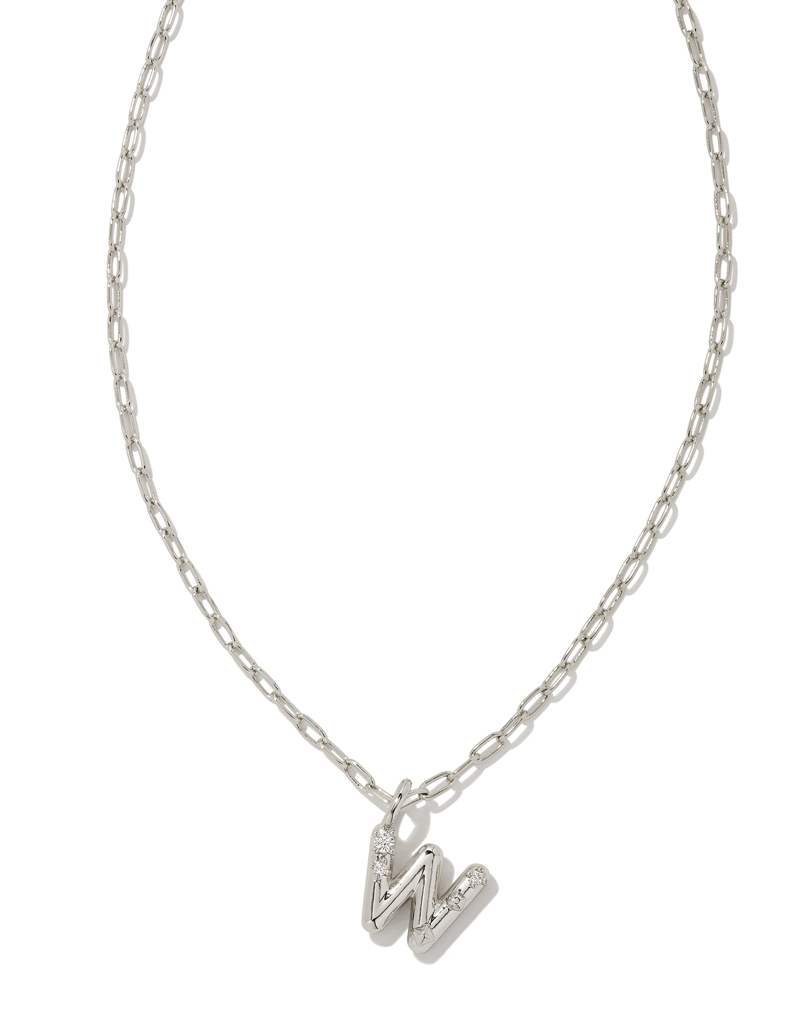 Crystal Letter W Silver Short Pendant Necklace in White Crystal — free download