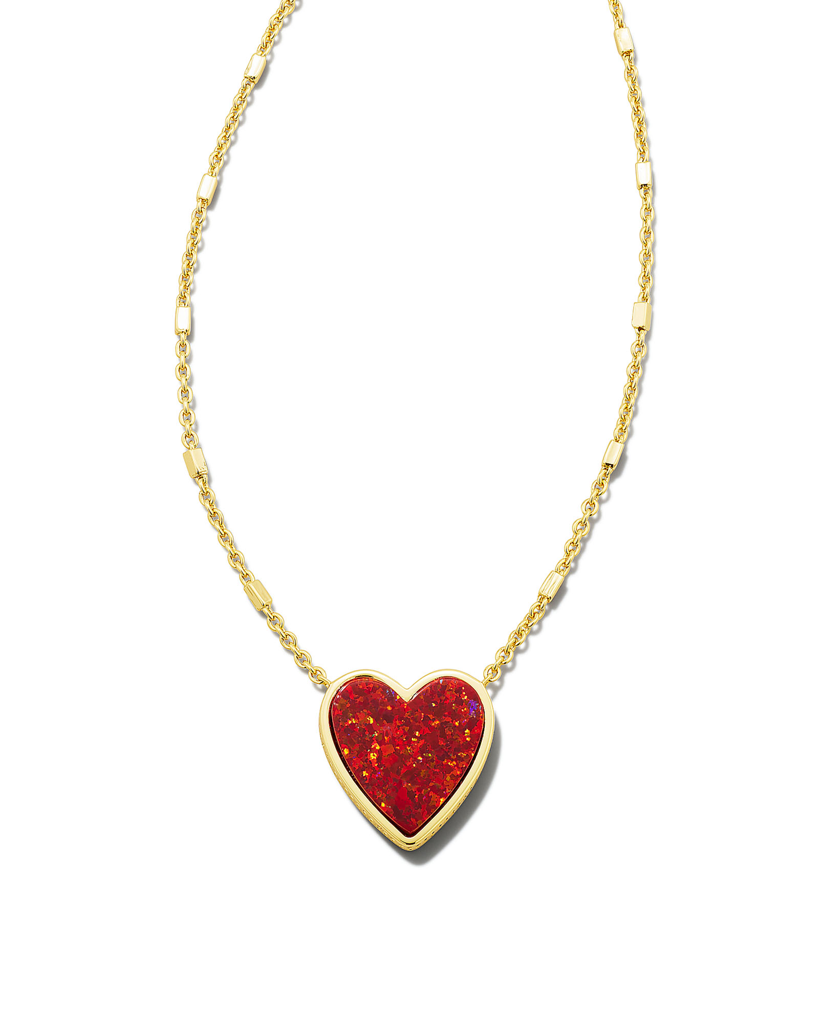 Heart Gold Pendant Necklace in Red Kyocera Opal Kendra Scott