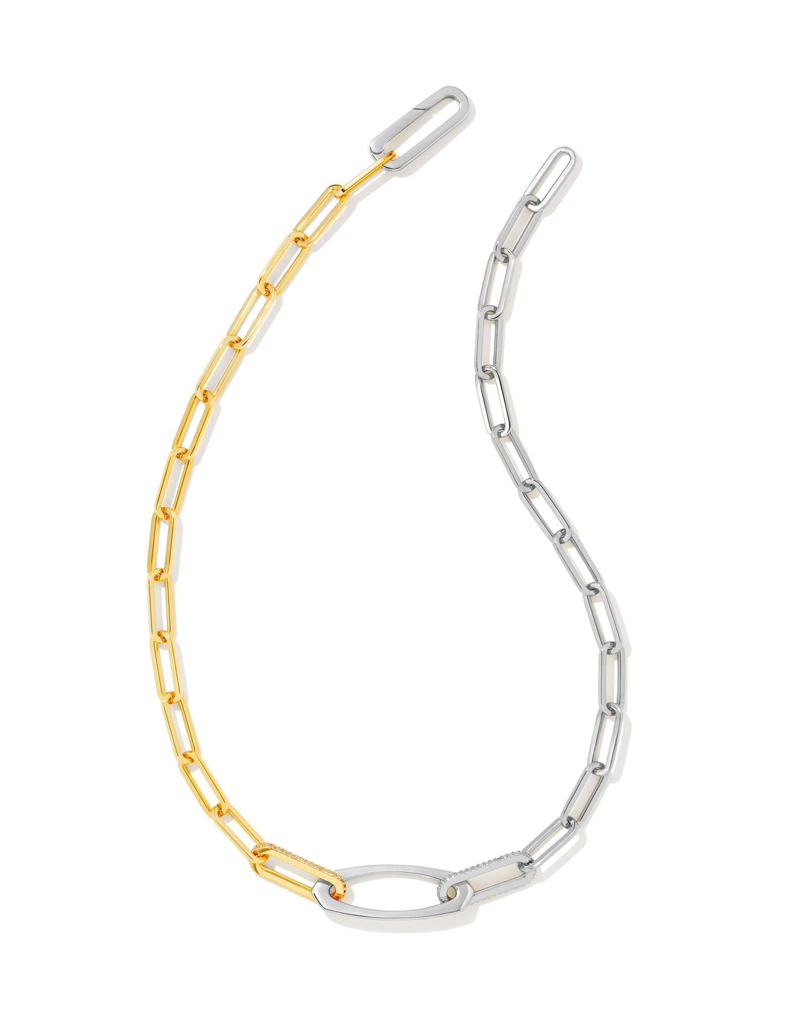 White & Gold Vintage Summer Crystal Metal Chain Stone Statement Necklace 