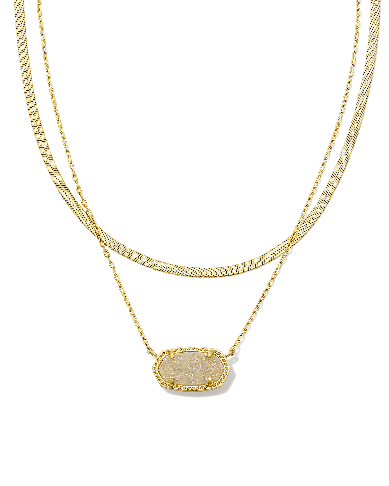 Elisa Herringbone Gold Multi Strand Necklace in Iridescent Drusy ...