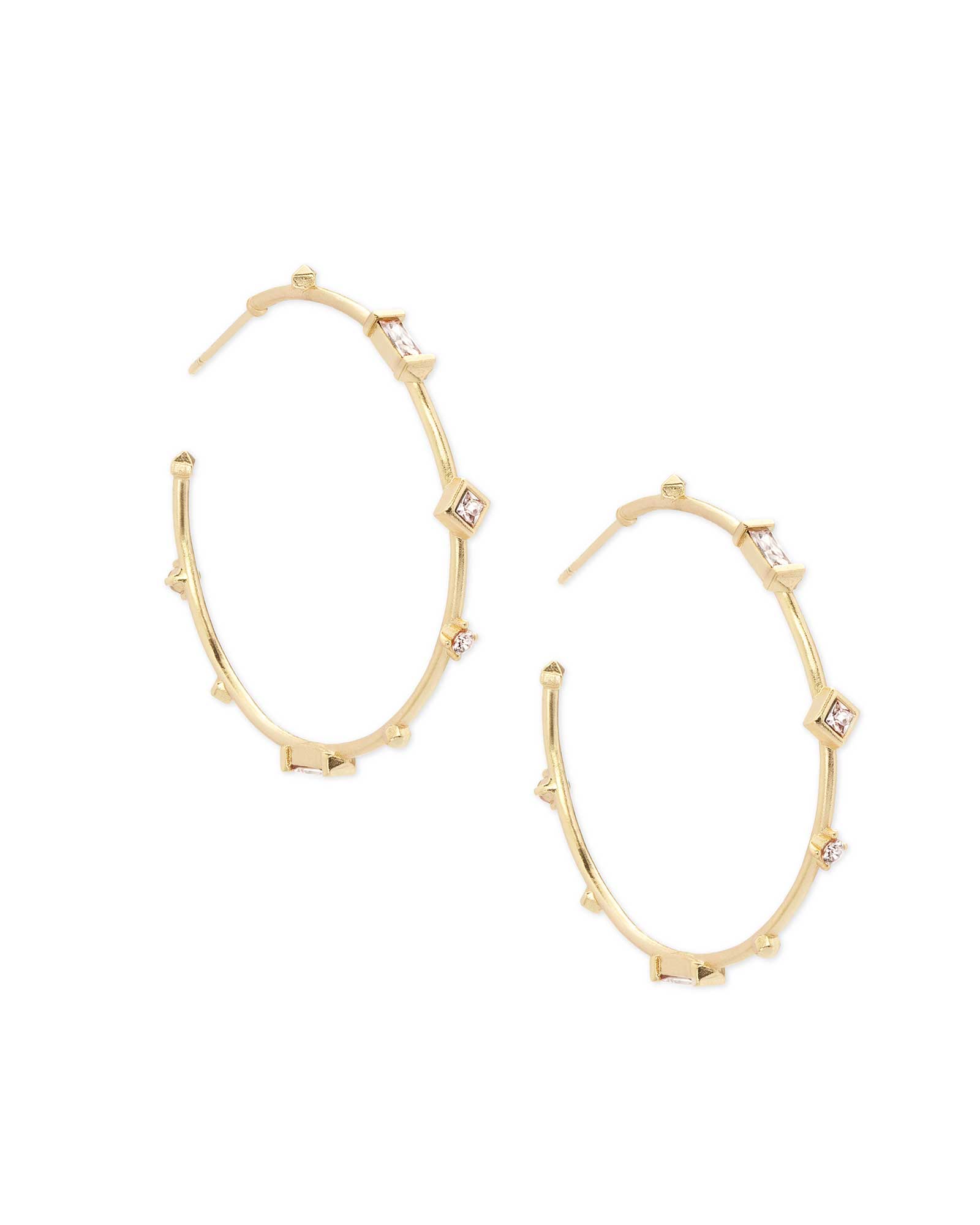 Small White Hoop Earrings With Sparkling Gold-Tone Faceted Crystal Accents