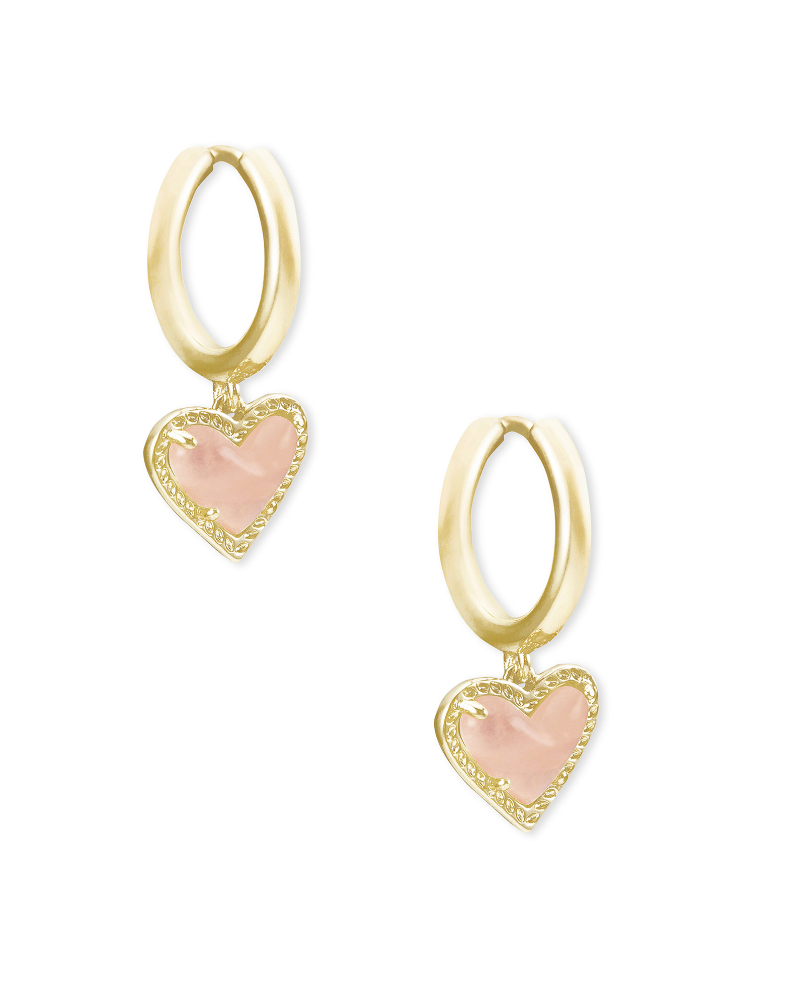 Ari Heart Gold Huggie Earrings in Rose Quartz | Kendra Scott