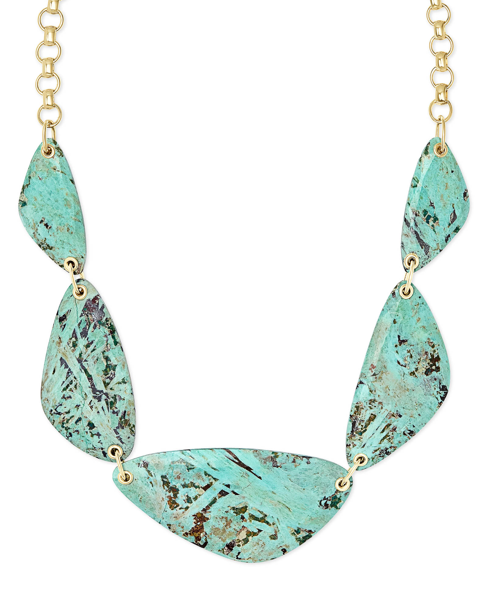 This pretty necklace has turquoise long pieces for an abstract bib necklace.