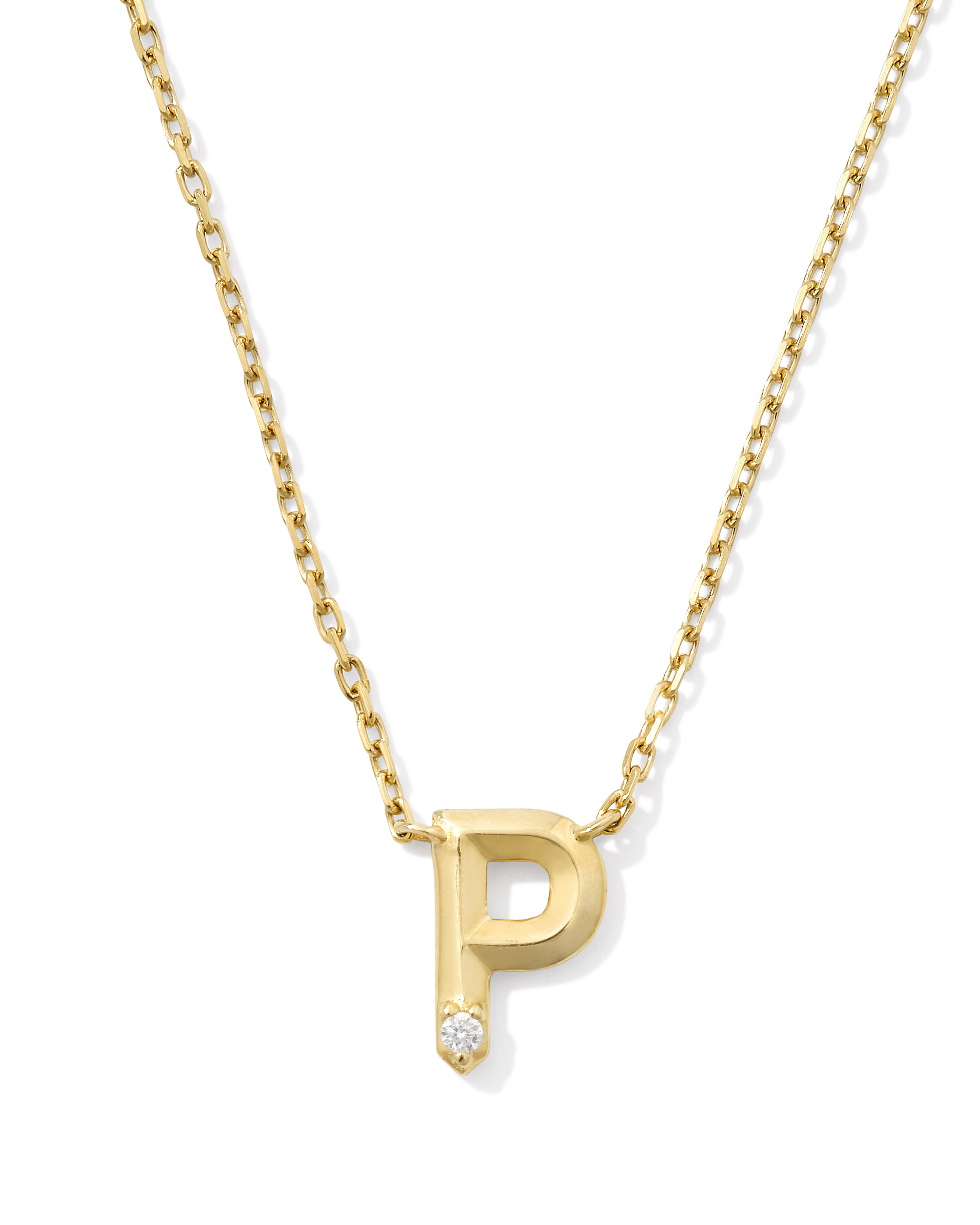 Diamond Accent Letter P 14k Yellow Gold Pendant Necklace in White