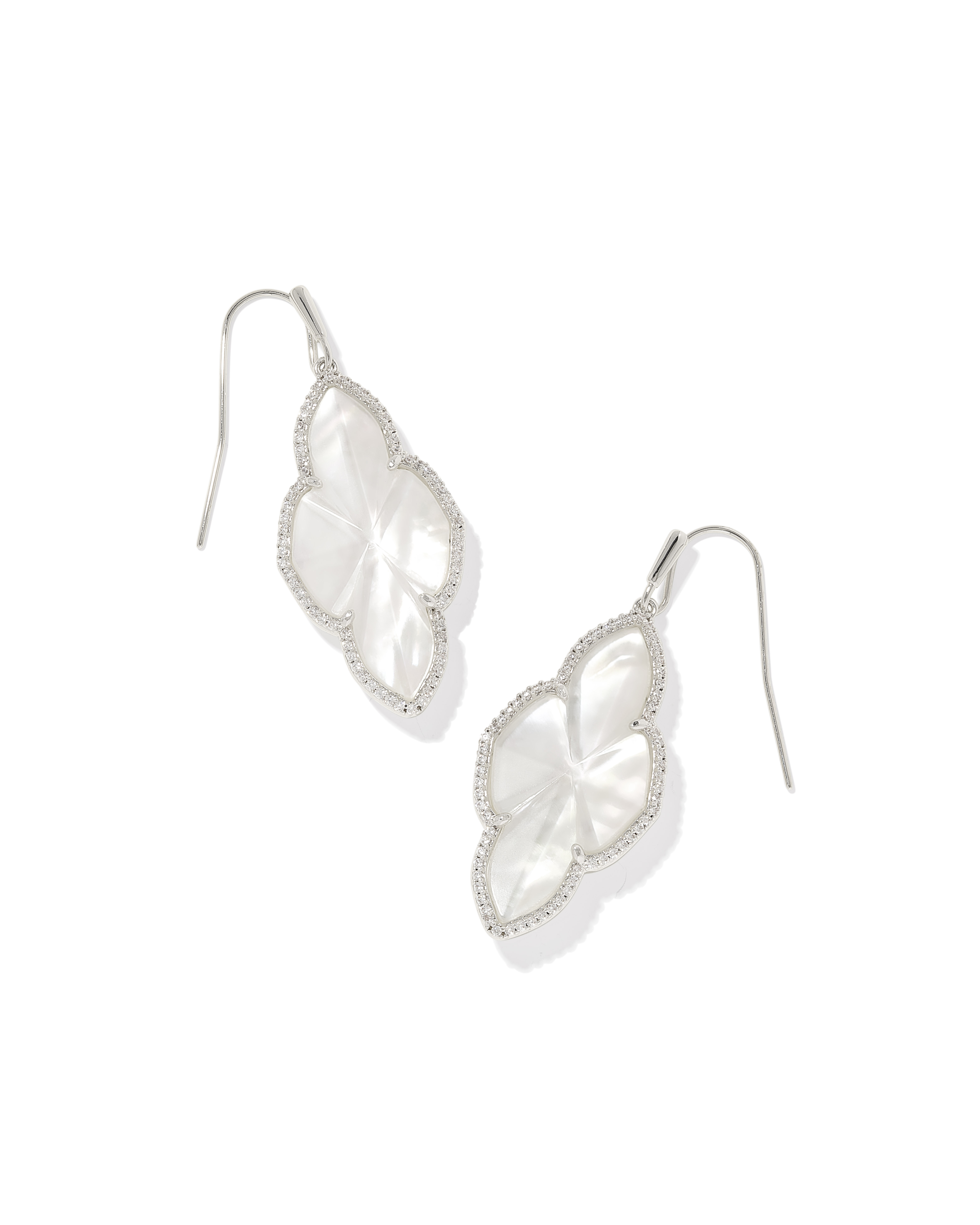 Abbie Silver Pave Frame Drop Earrings in Ivory Mother-of-Pearl | Kendra ...