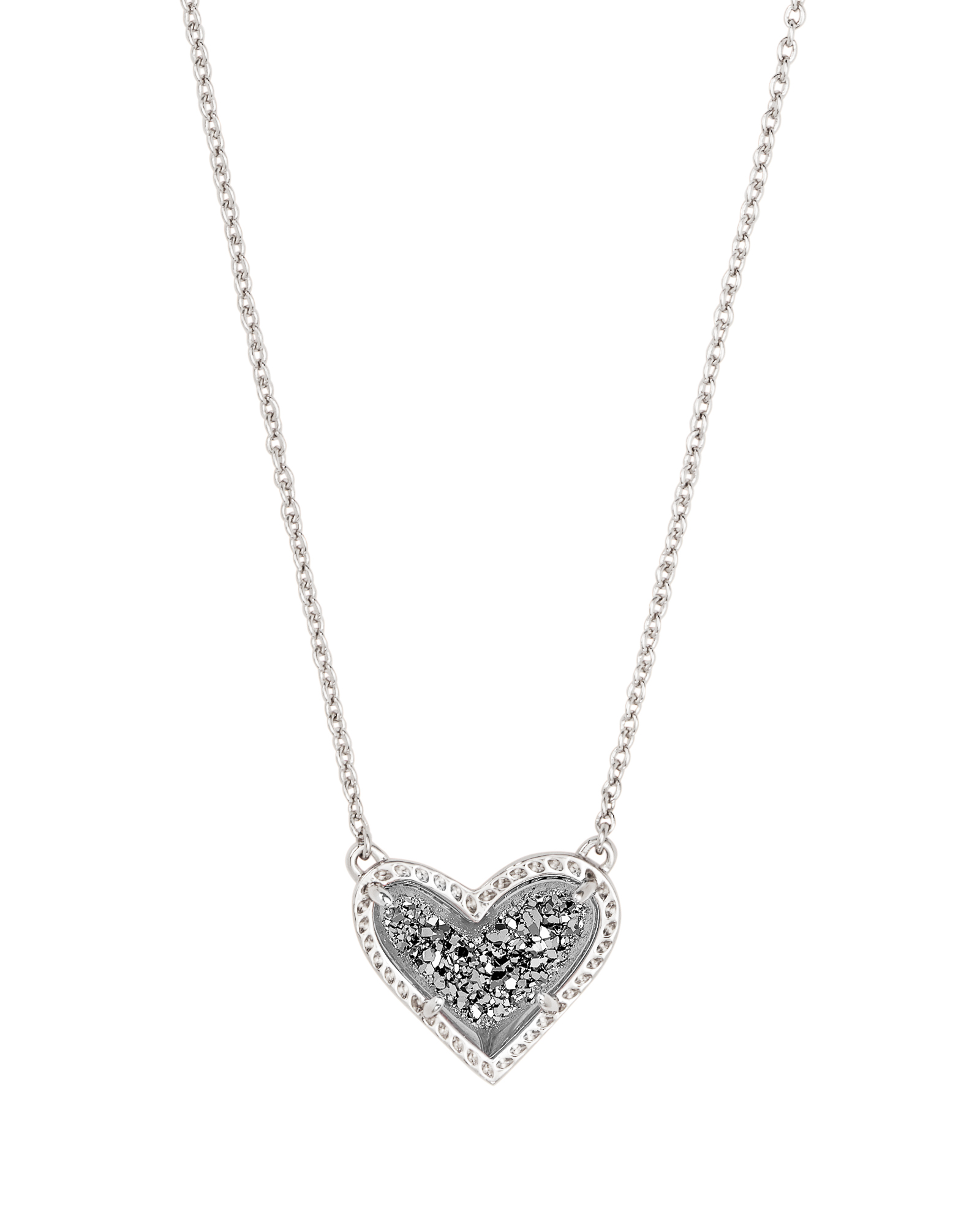 Ari Heart Silver Extended Length Pendant Necklace in Platinum Drusy ...