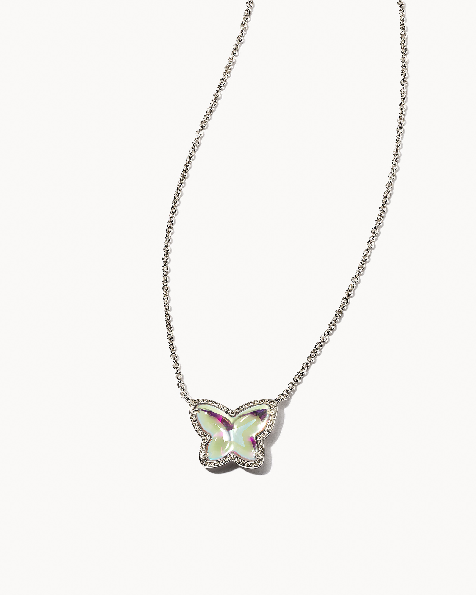 Lillia Butterfly Silver Pendant Necklace in Dichroic Glass | Kendra Scott