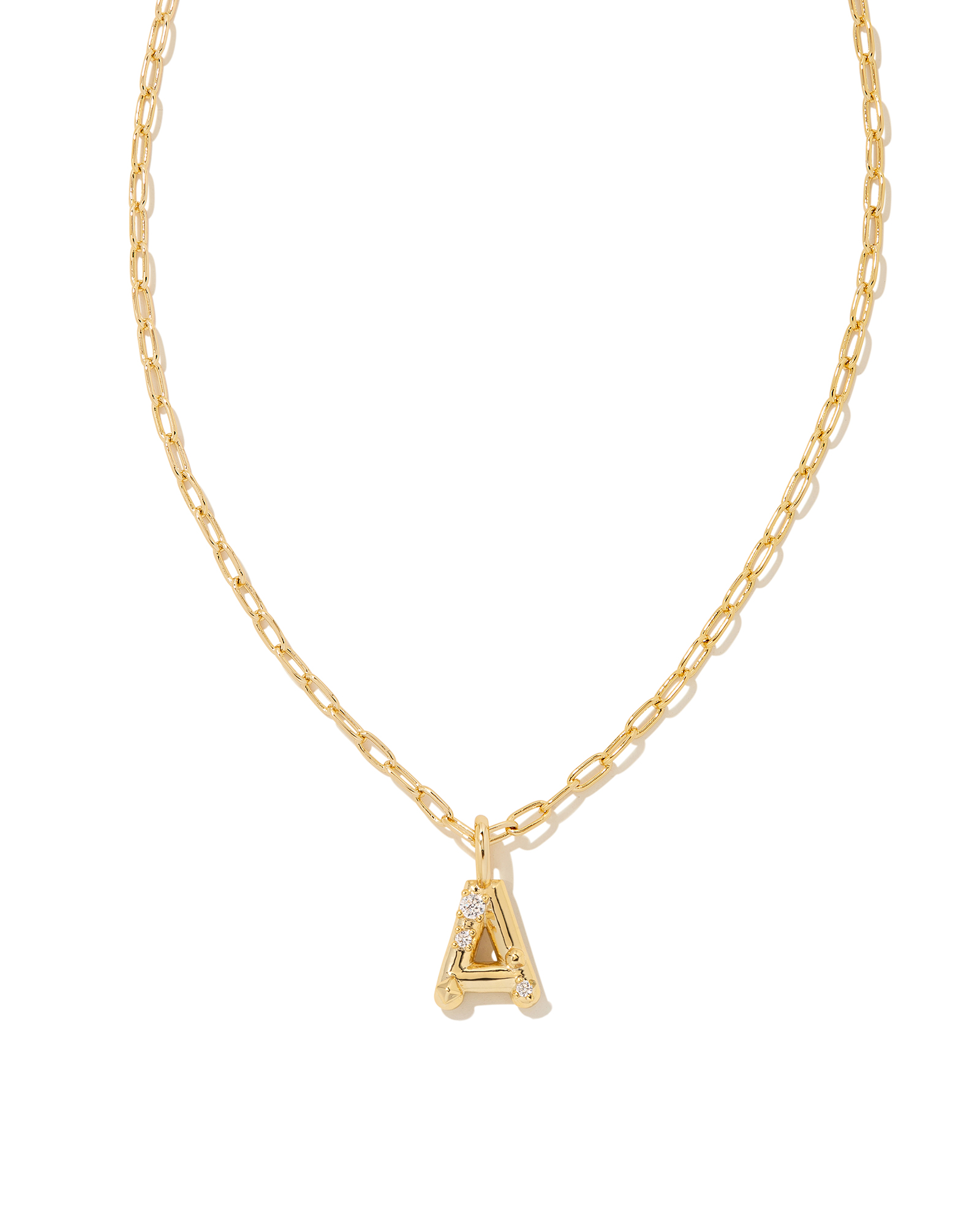 Crystal Letter A Gold Short Pendant Necklace in White Crystal | Kendra ...